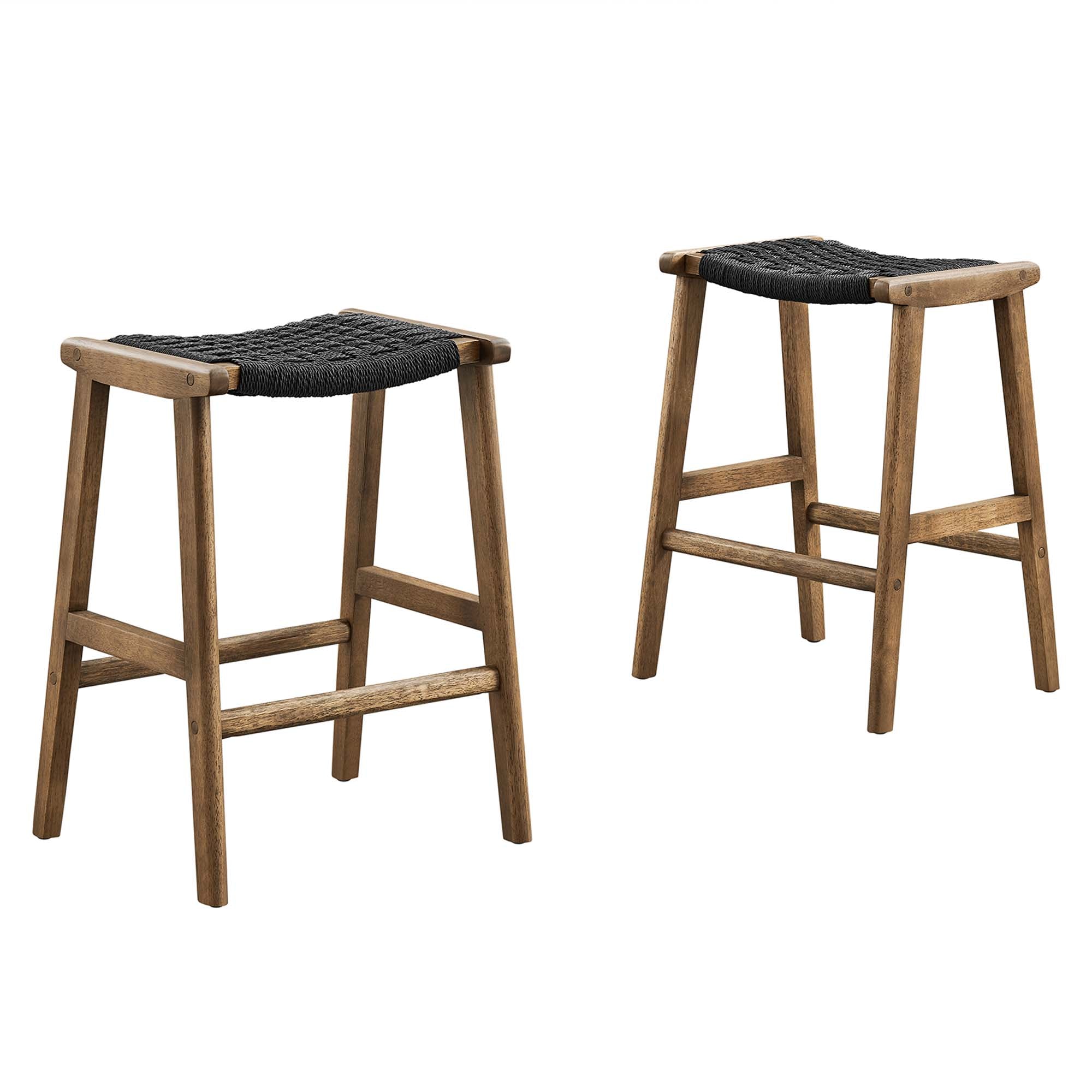Saoirse Woven Rope Wood Counter Stool Set of 2, Walnut Black