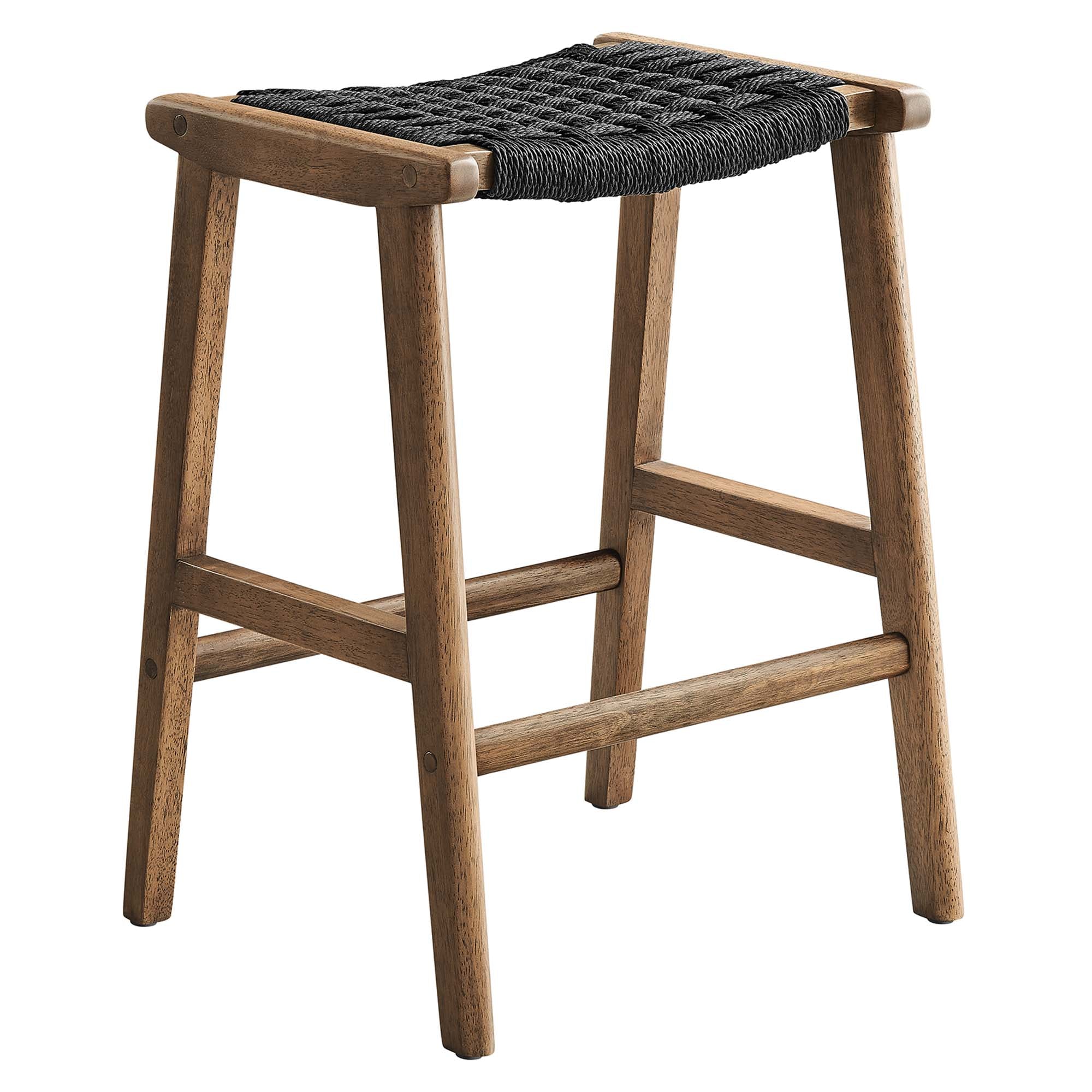 Saoirse Woven Rope Wood Counter Stool Set of 2, Walnut Black