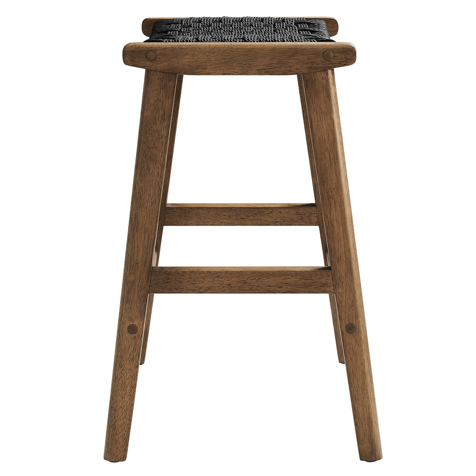 Saoirse Woven Rope Wood Counter Stool Set of 2, Walnut Black
