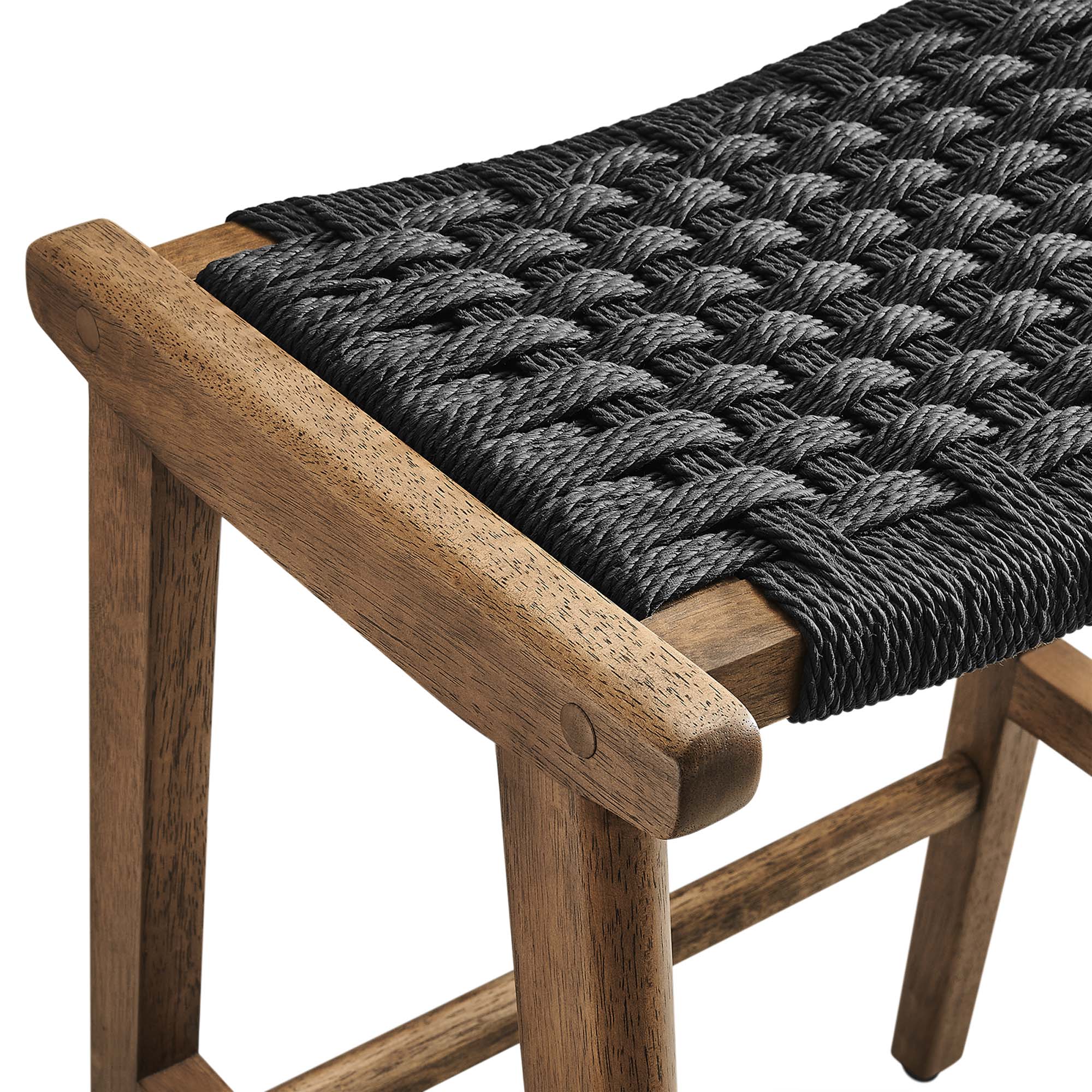 Saoirse Woven Rope Wood Counter Stool Set of 2, Walnut Black