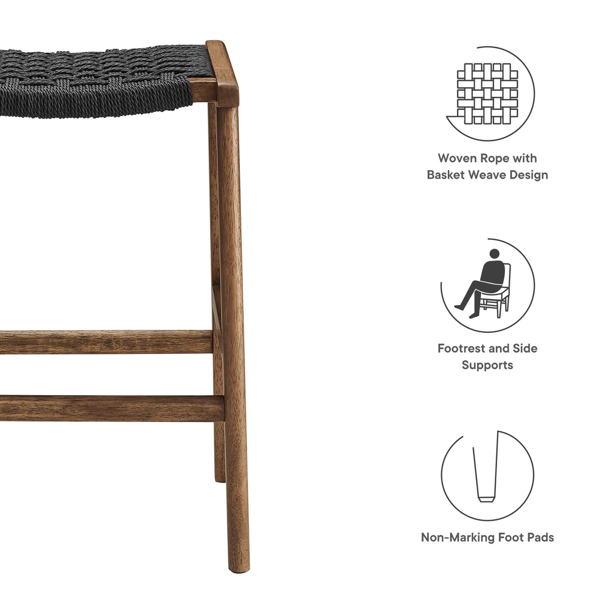Saoirse Woven Rope Wood Counter Stool Set of 2, Walnut Black