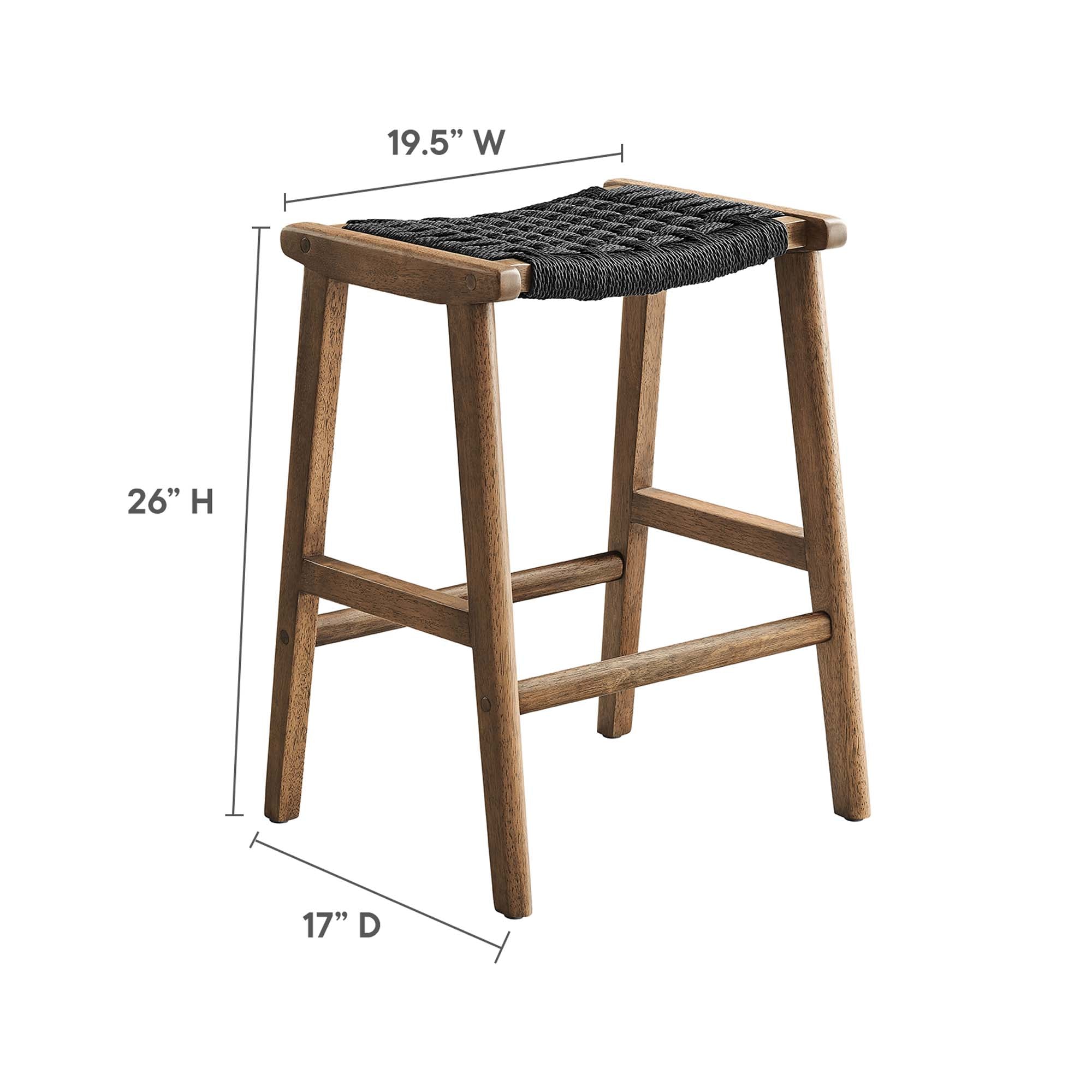 Saoirse Woven Rope Wood Counter Stool Set of 2, Walnut Black