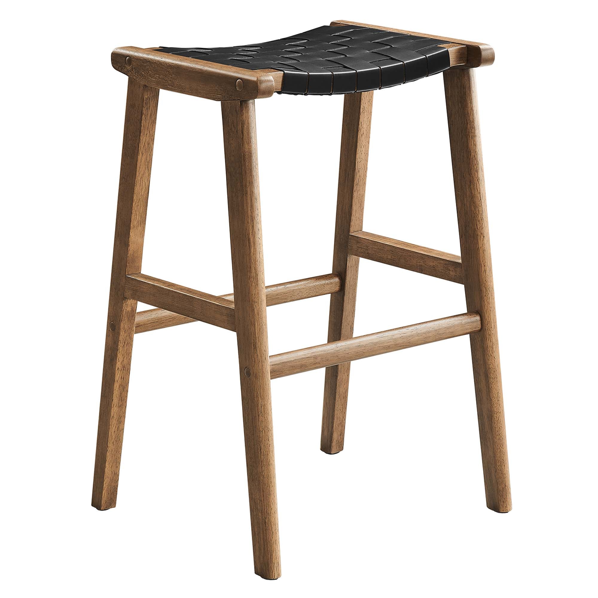 Saoirse Leather Wood Bar Stool Set of 2, Walnut Black