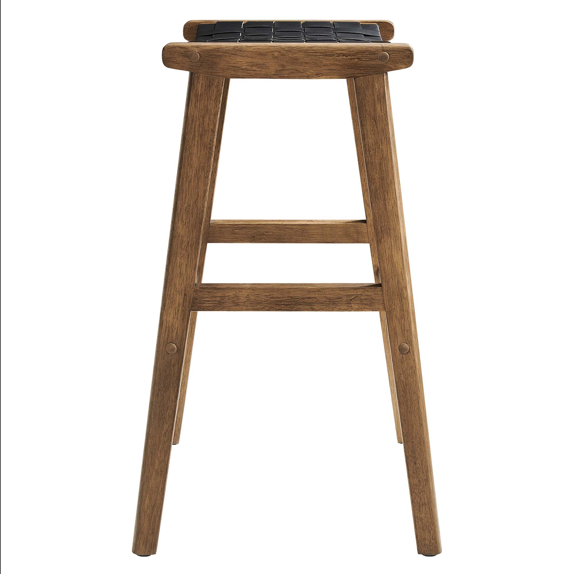Saoirse Leather Wood Bar Stool Set of 2, Walnut Black