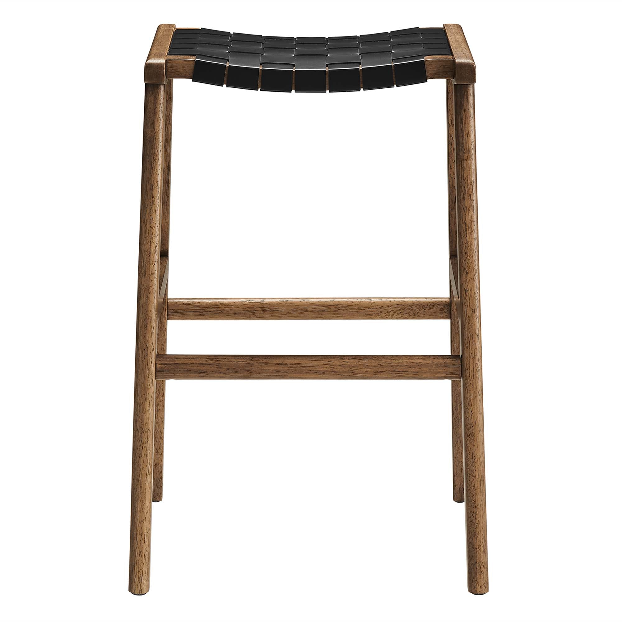 Saoirse Leather Wood Bar Stool Set of 2, Walnut Black