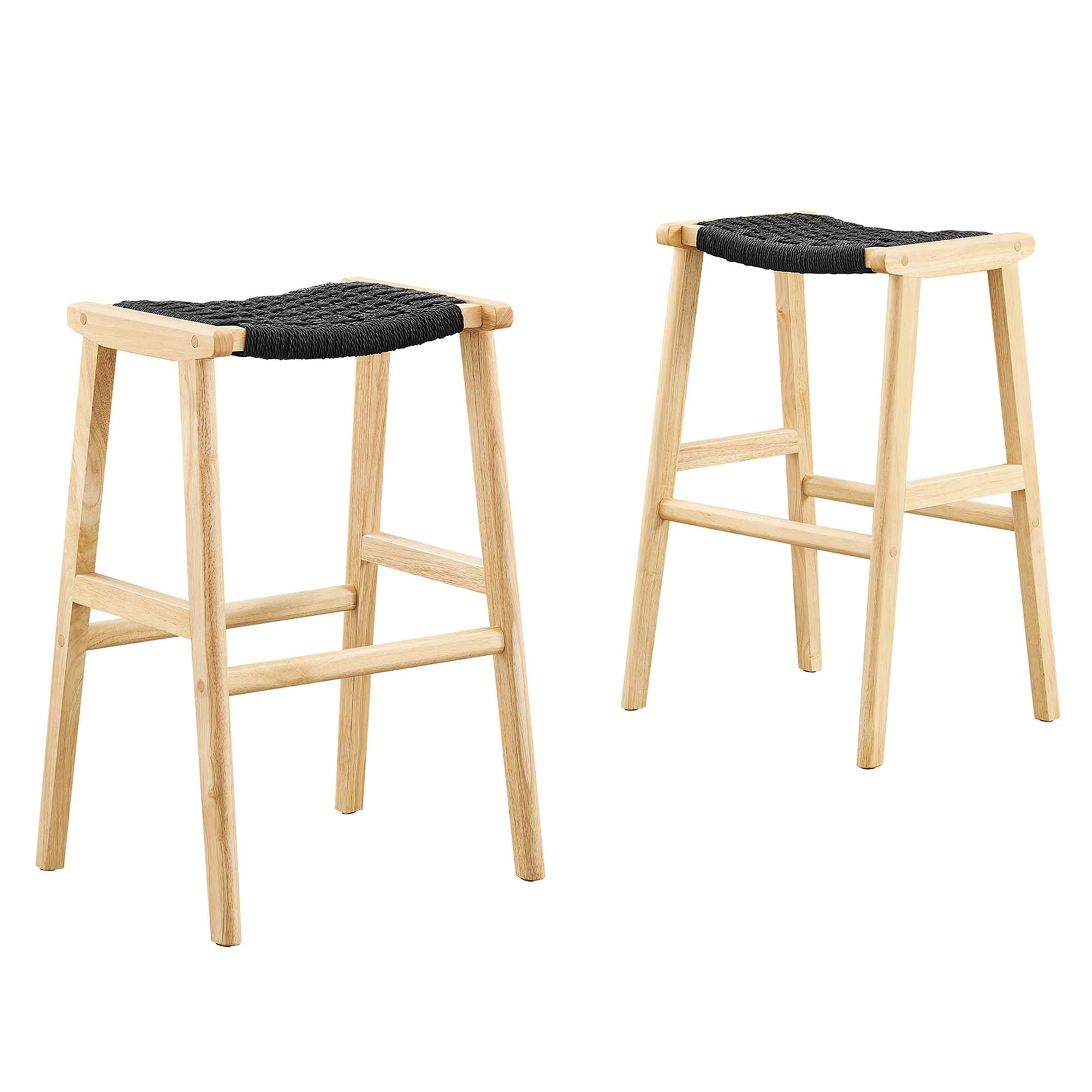 Saoirse Woven Rope Wood Bar Stool Set of 2, Natural Black