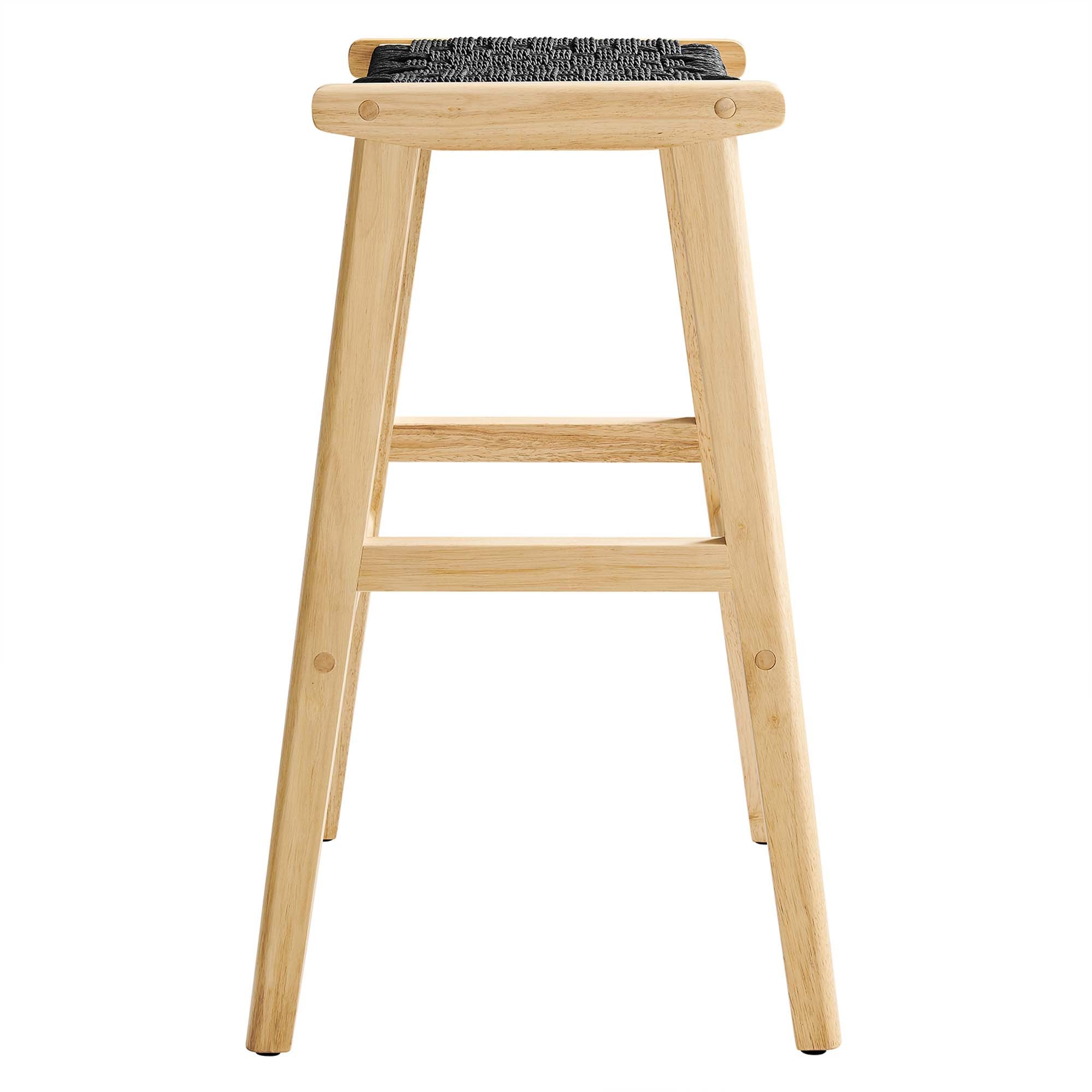 Saoirse Woven Rope Wood Bar Stool Set of 2, Natural Black