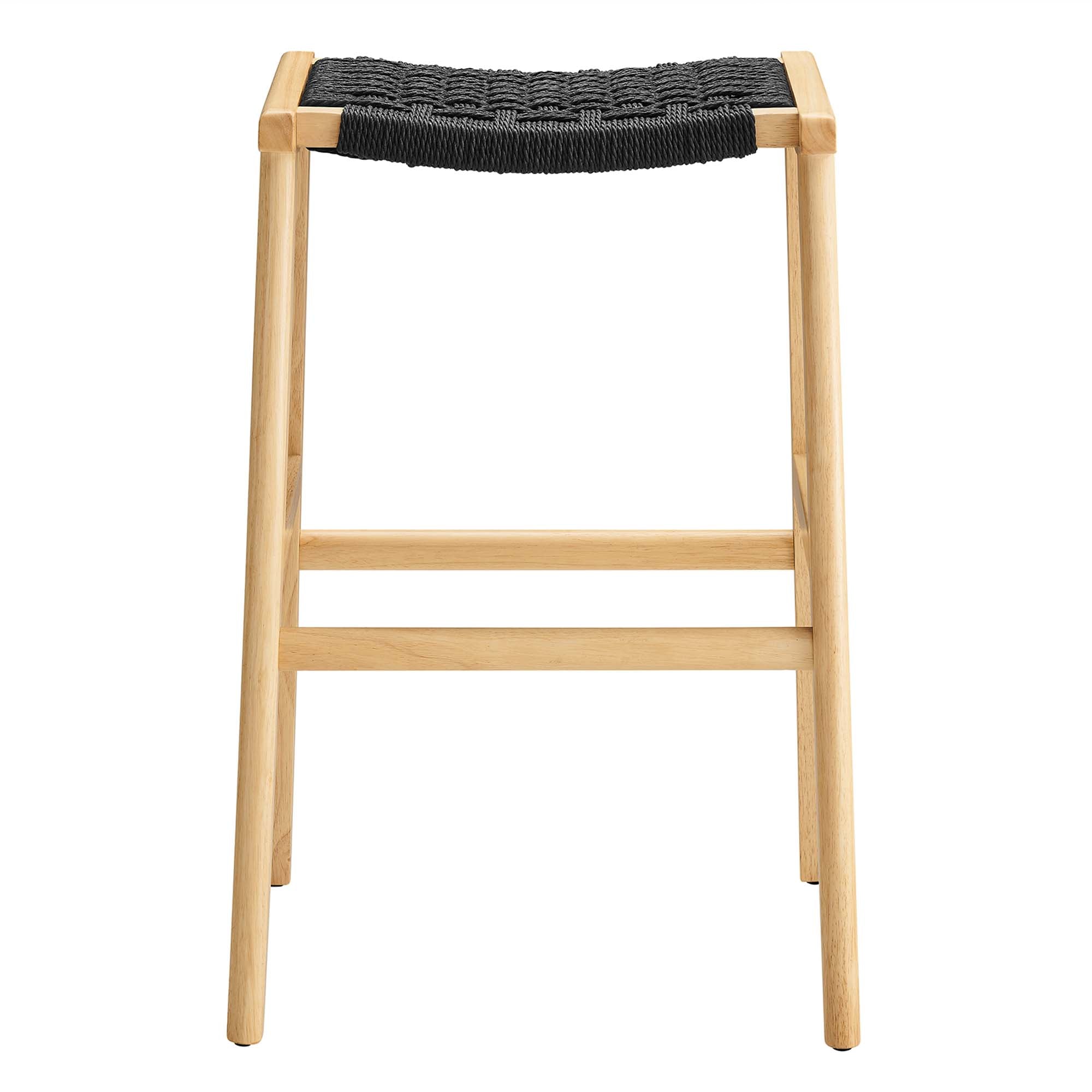 Saoirse Woven Rope Wood Bar Stool Set of 2, Natural Black