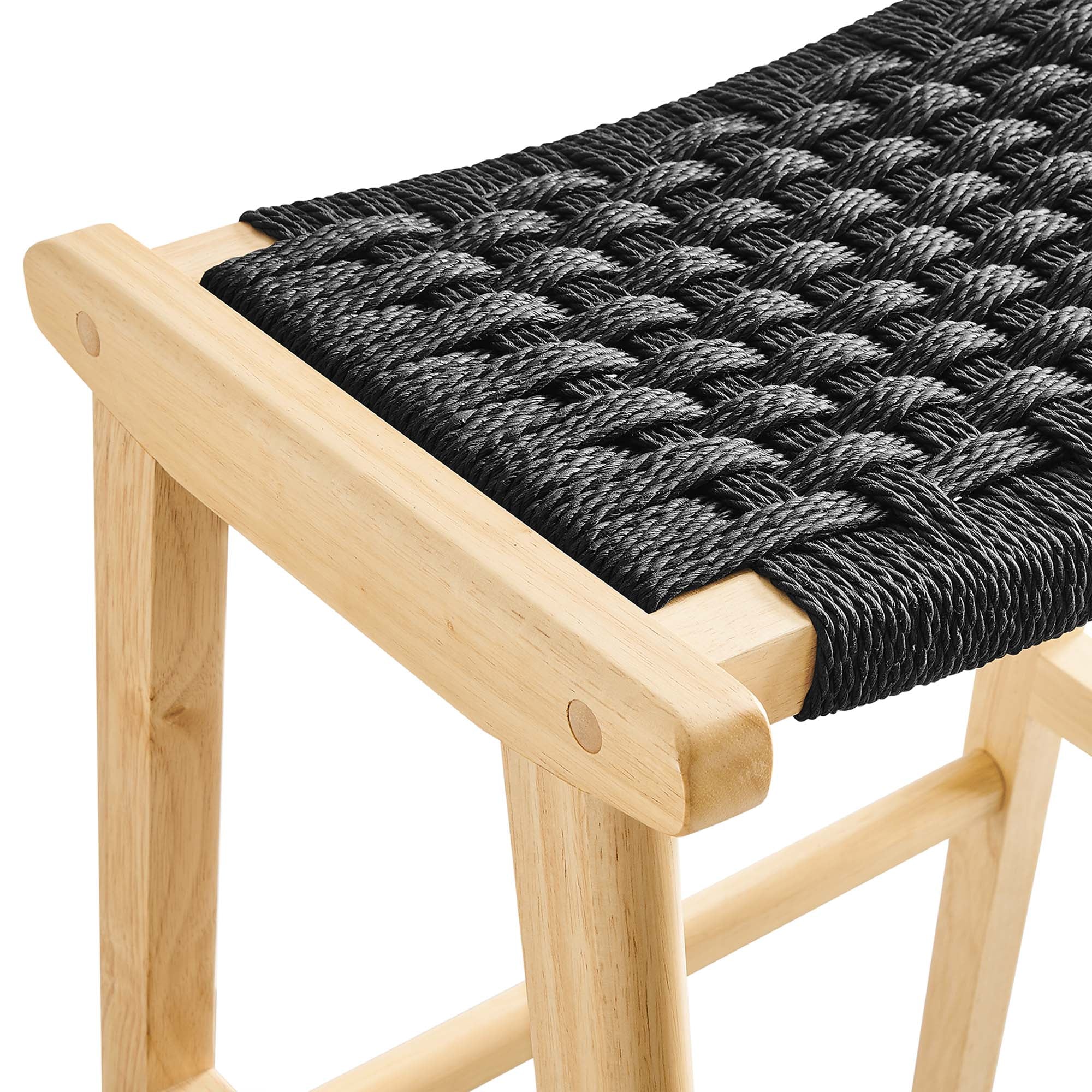 Saoirse Woven Rope Wood Bar Stool Set of 2, Natural Black