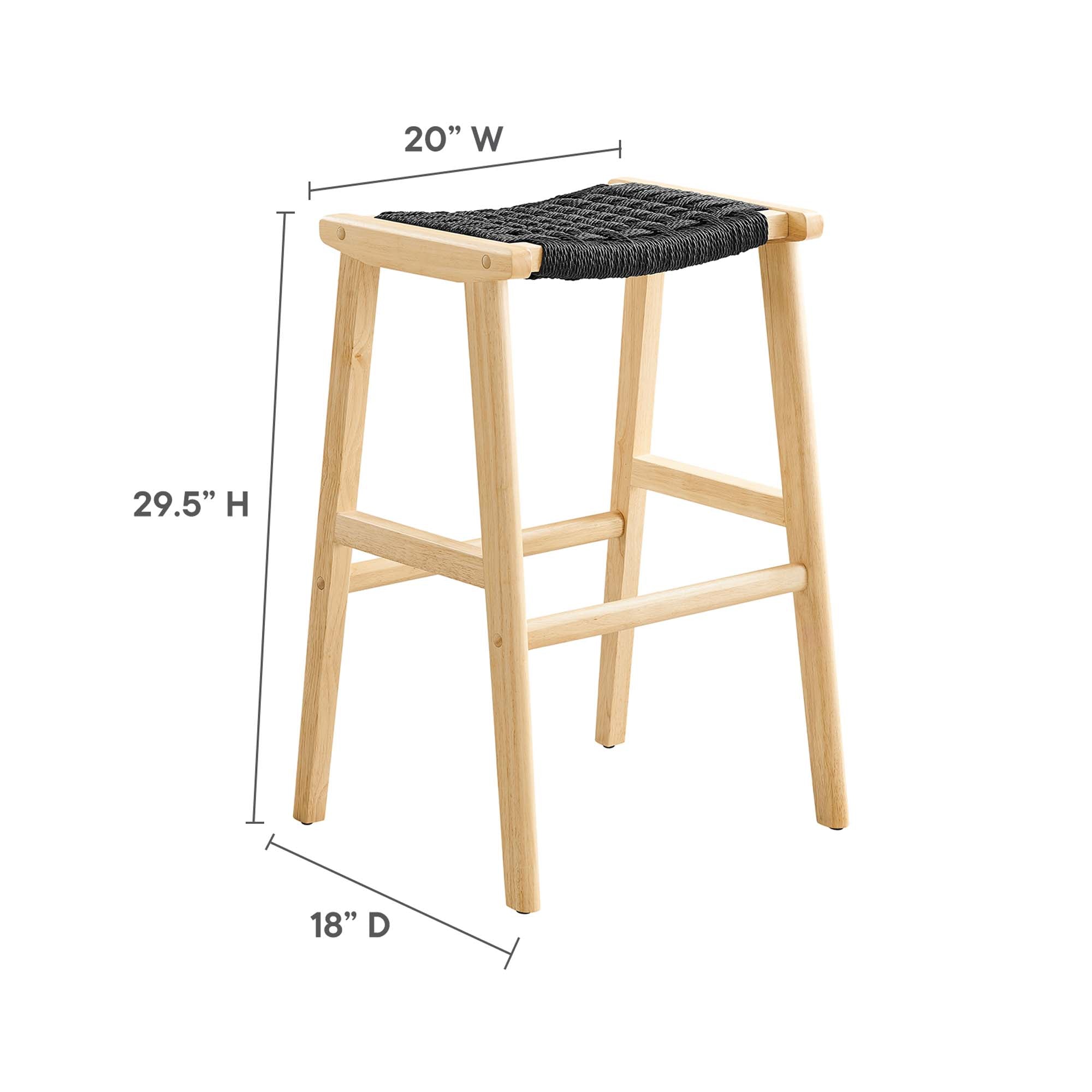 Saoirse Woven Rope Wood Bar Stool Set of 2, Natural Black