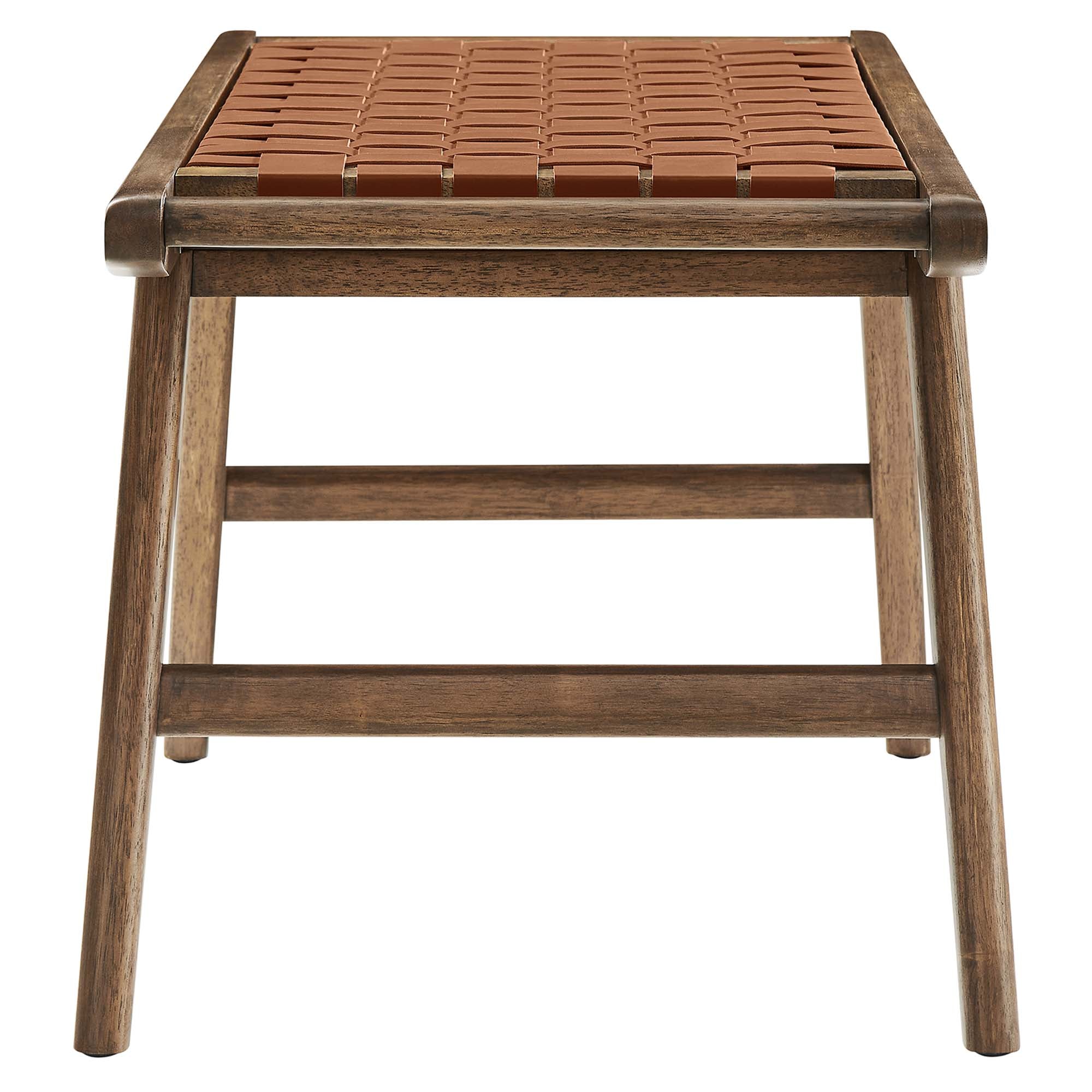 Saoirse 47" Faux Leather Wood Bench, Walnut Brown