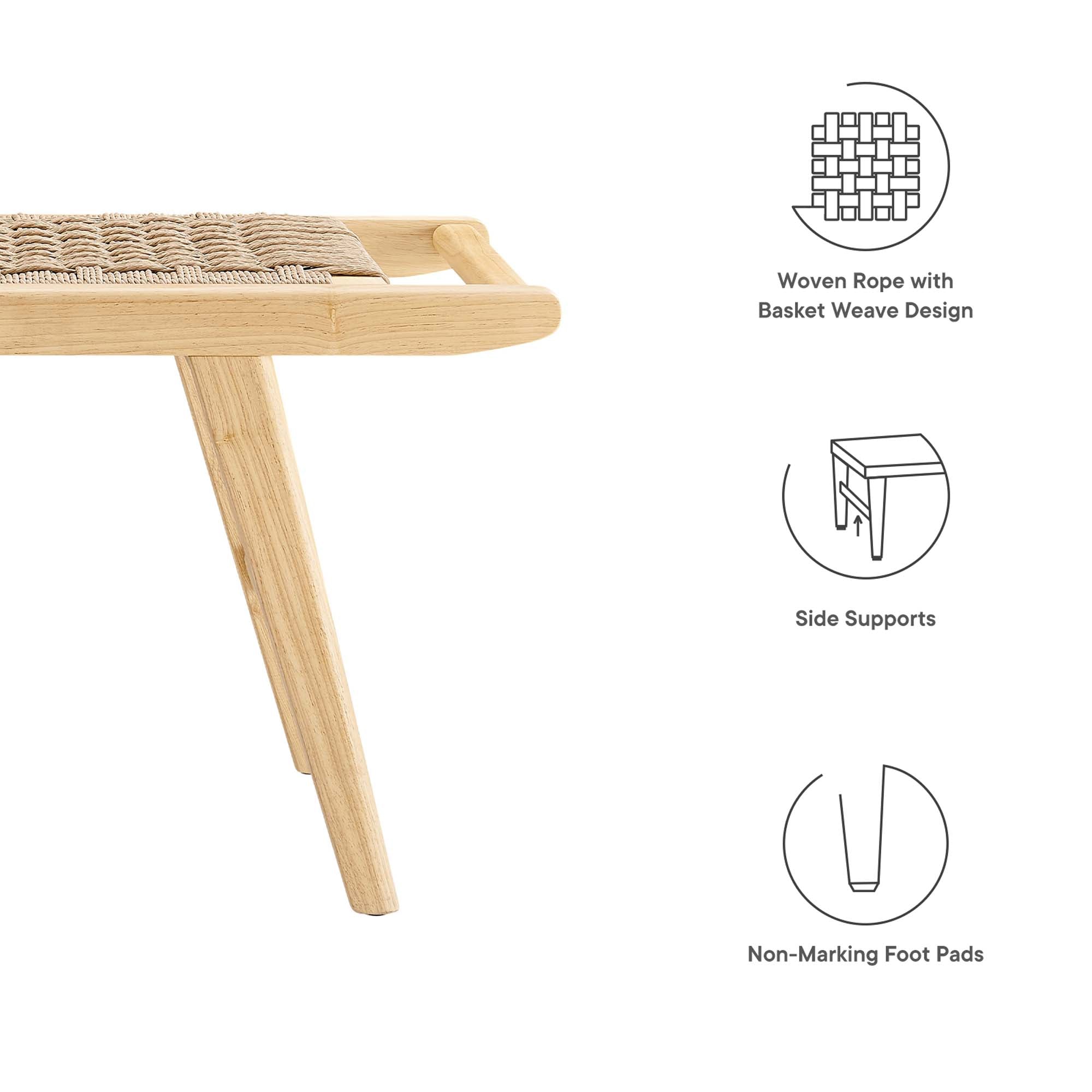 Saoirse 47" Wove Rope Wood Bench, Natural Natural