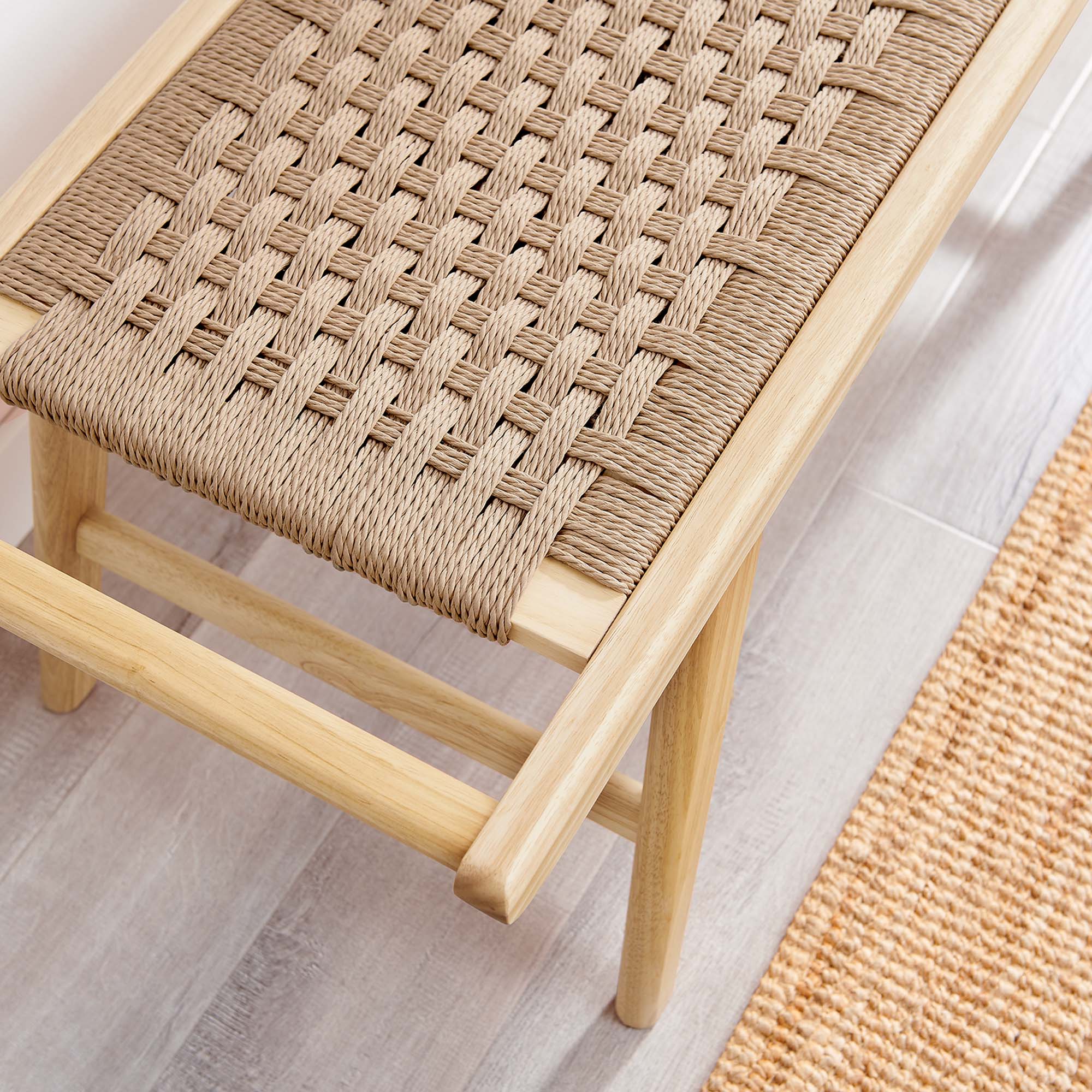 Saoirse 47" Wove Rope Wood Bench, Natural Natural