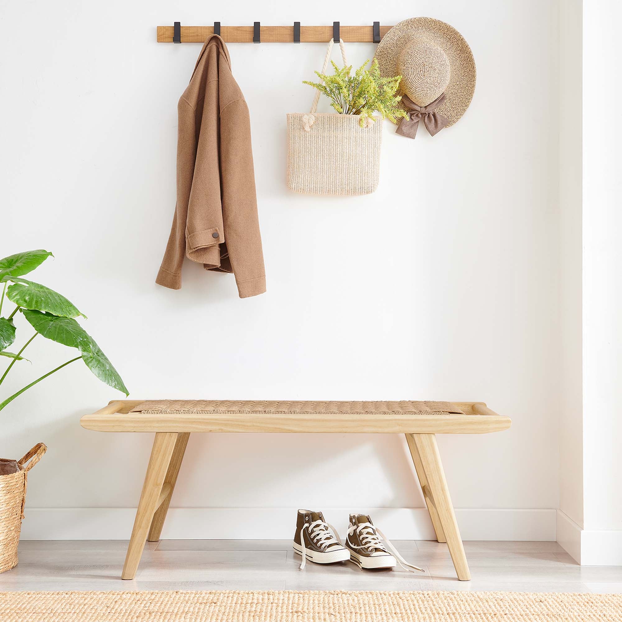 Saoirse 47" Wove Rope Wood Bench, Natural Natural