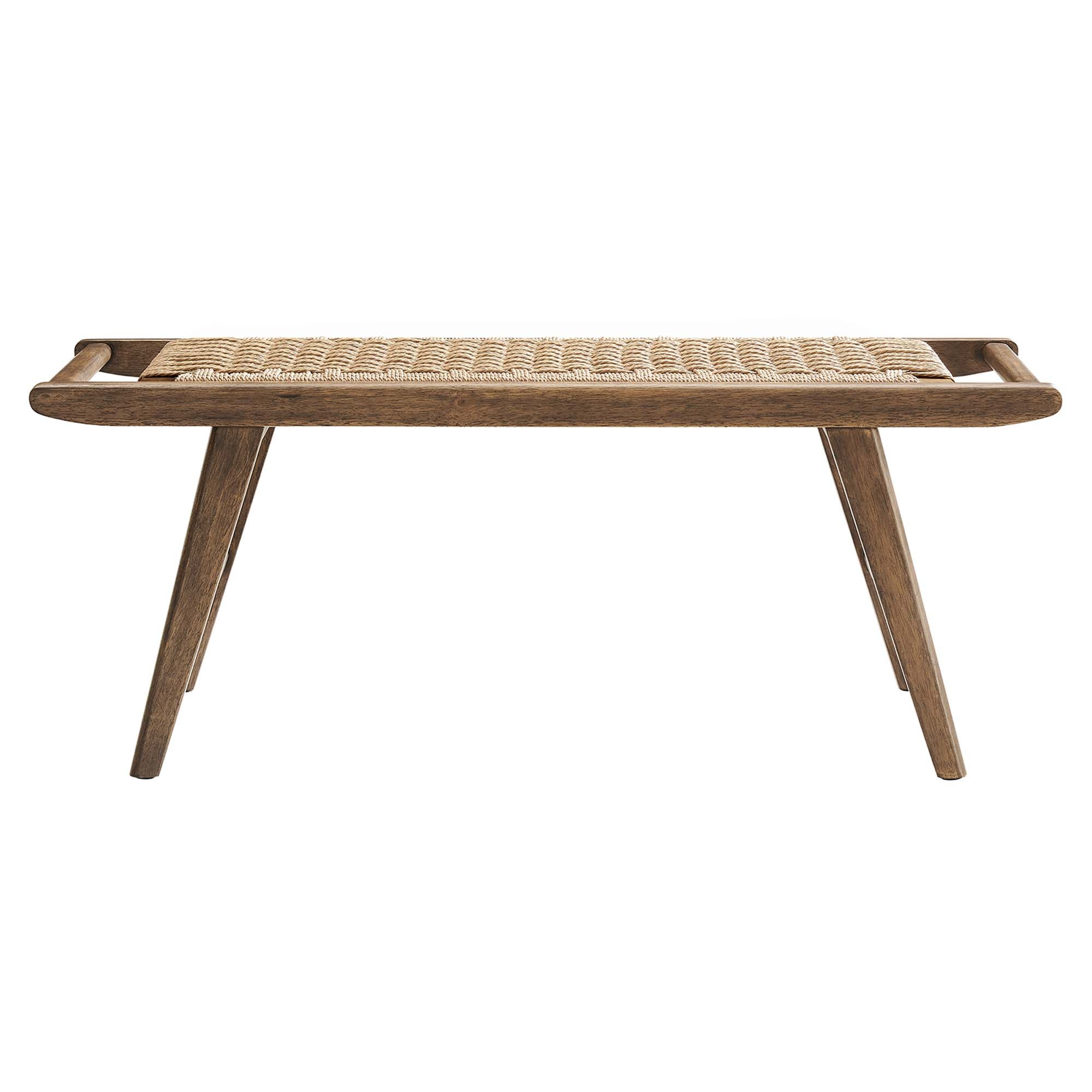 Saoirse 47" Wove Rope Wood Bench, Walnut Natural
