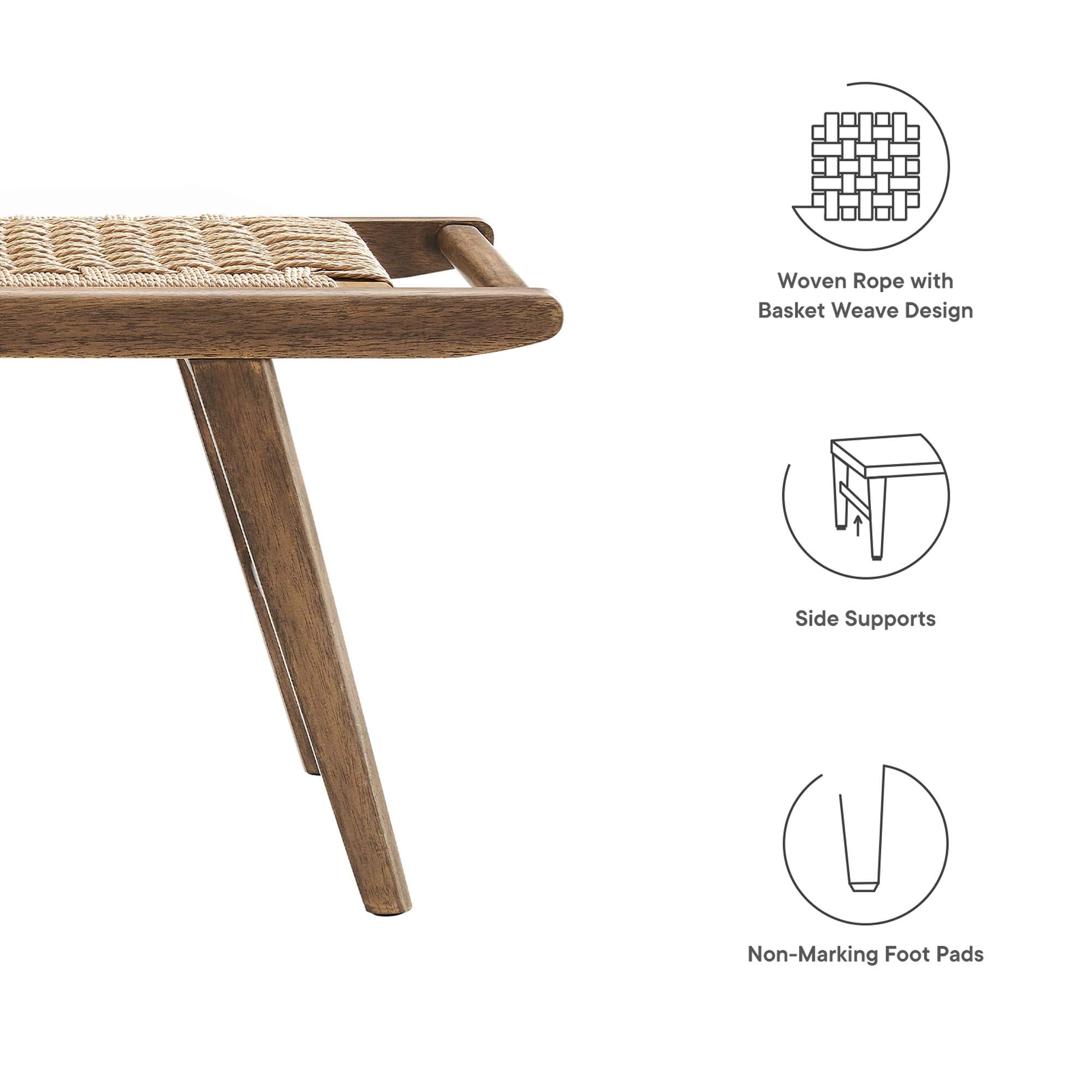 Saoirse 47" Wove Rope Wood Bench, Walnut Natural