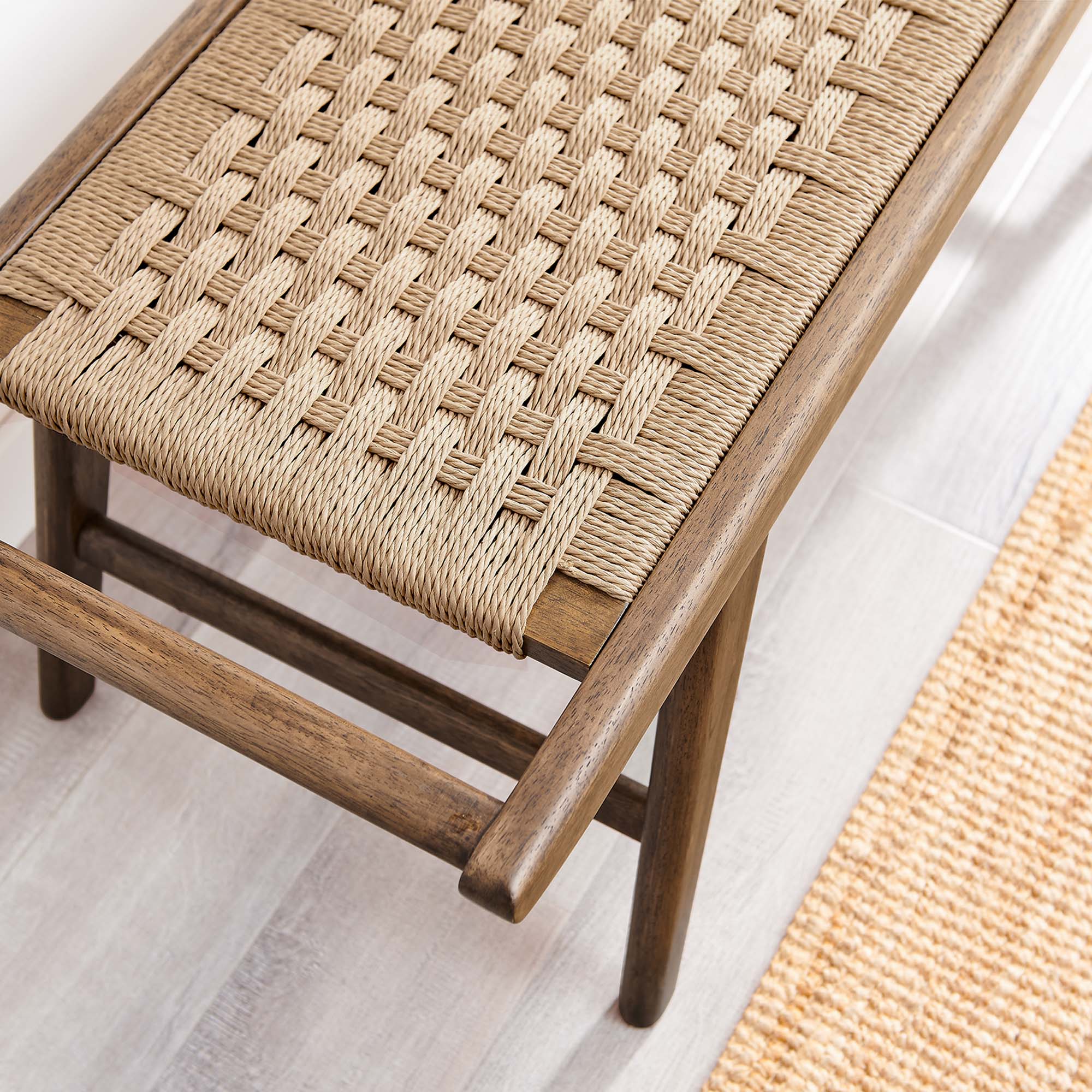 Saoirse 47" Wove Rope Wood Bench, Walnut Natural