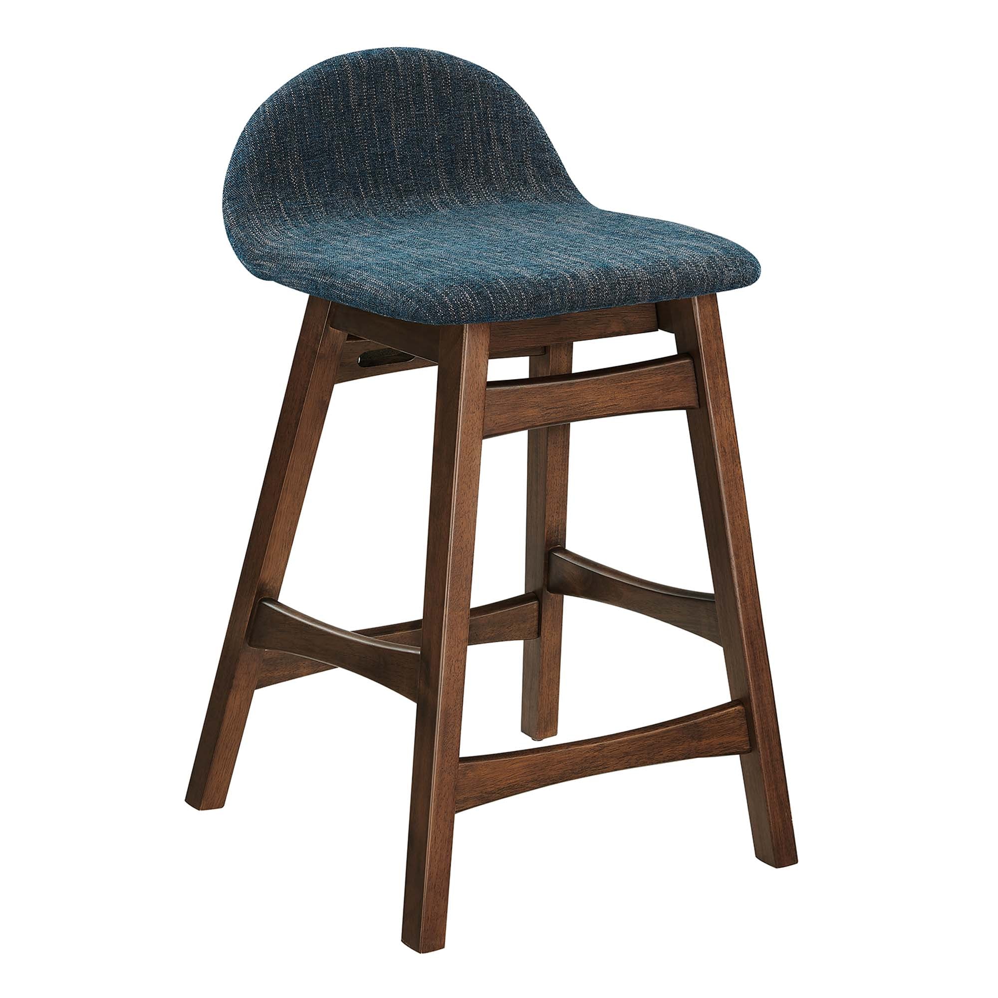 Juno Wood Counter Stool Set of 2, Navy Fabric
