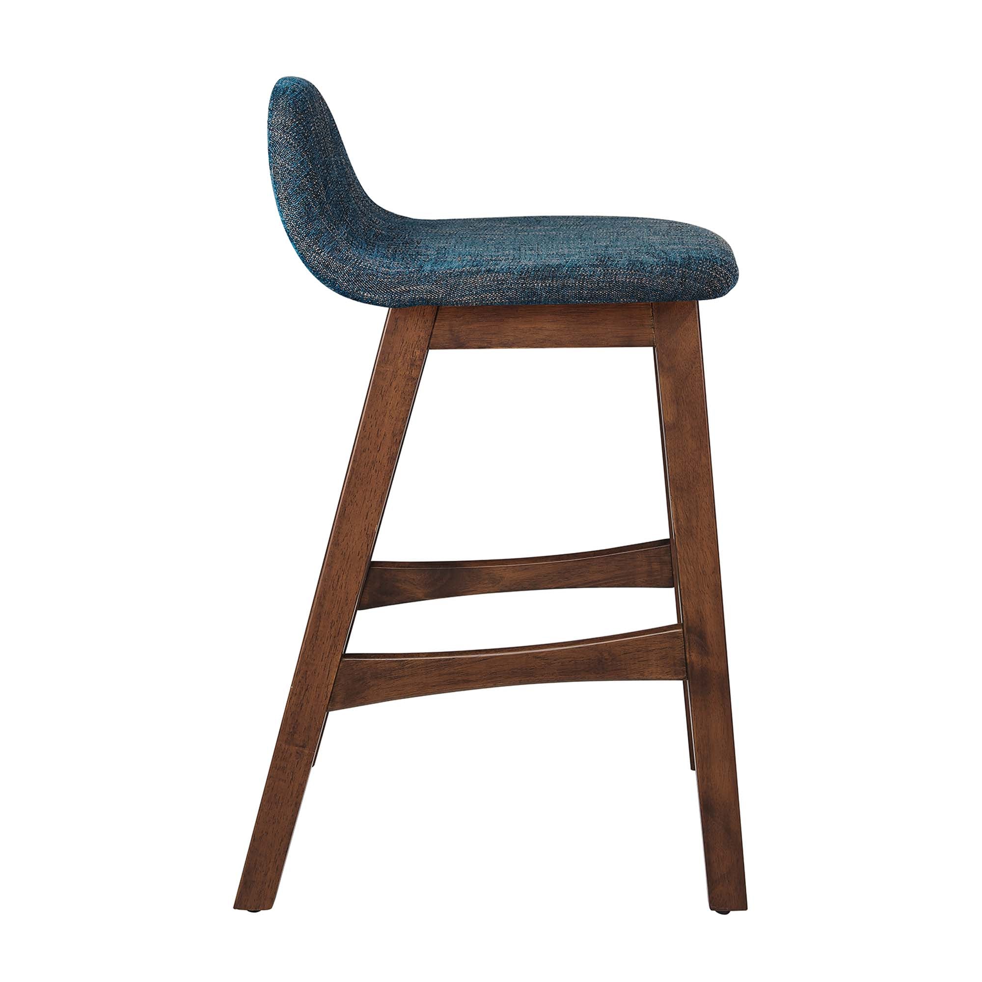 Juno Wood Counter Stool Set of 2, Navy Fabric