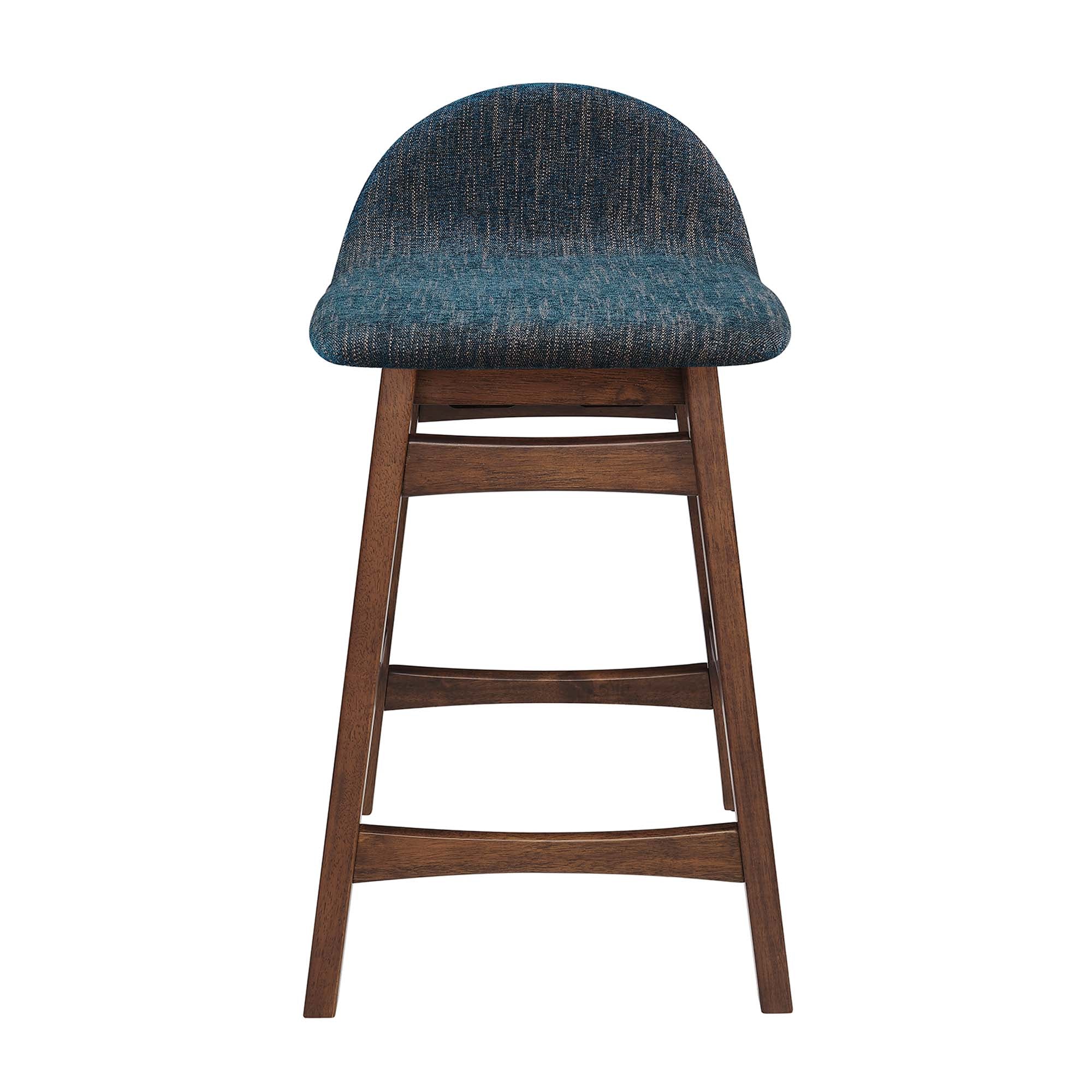 Juno Wood Counter Stool Set of 2, Navy Fabric