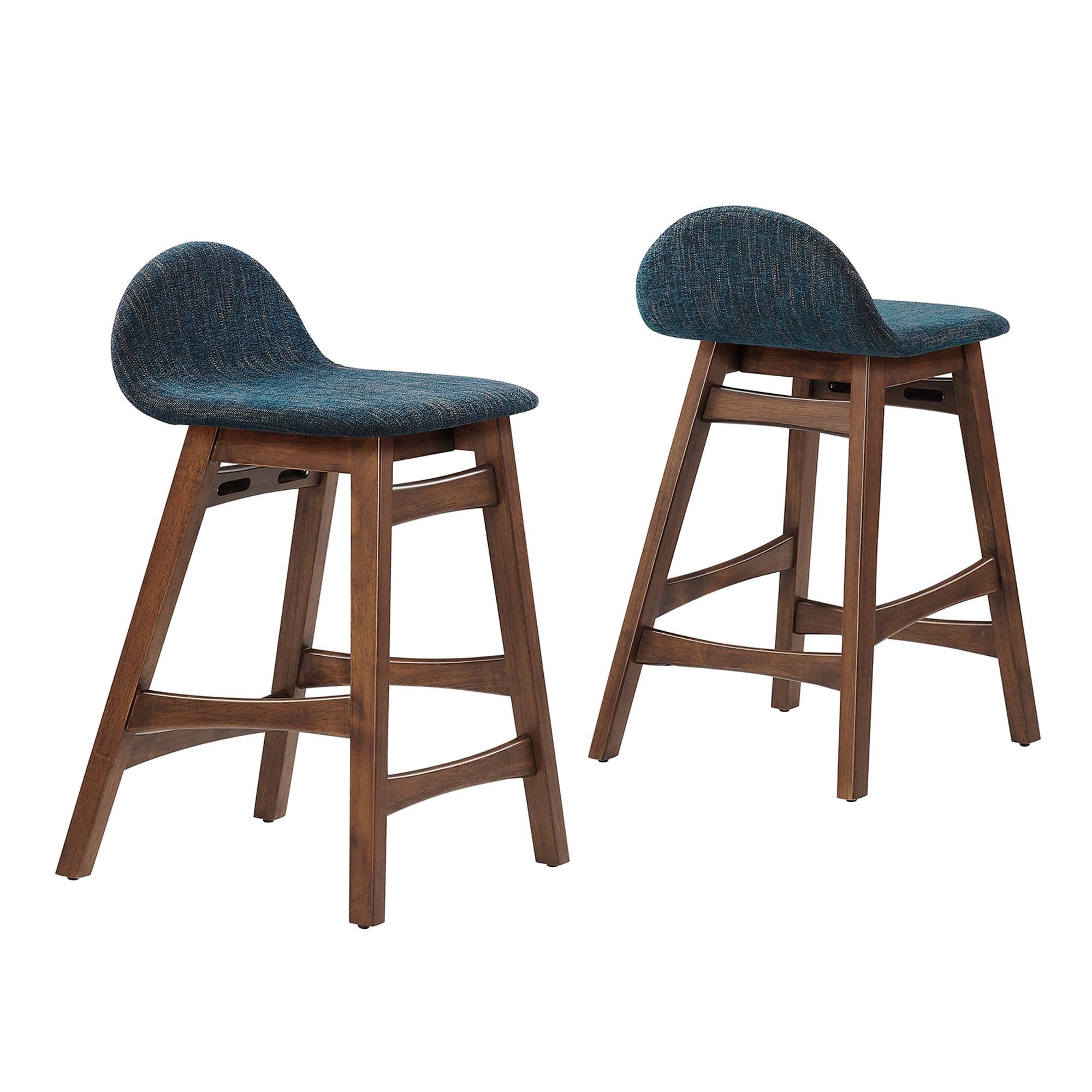 Juno Wood Counter Stool Set of 2, Navy Fabric