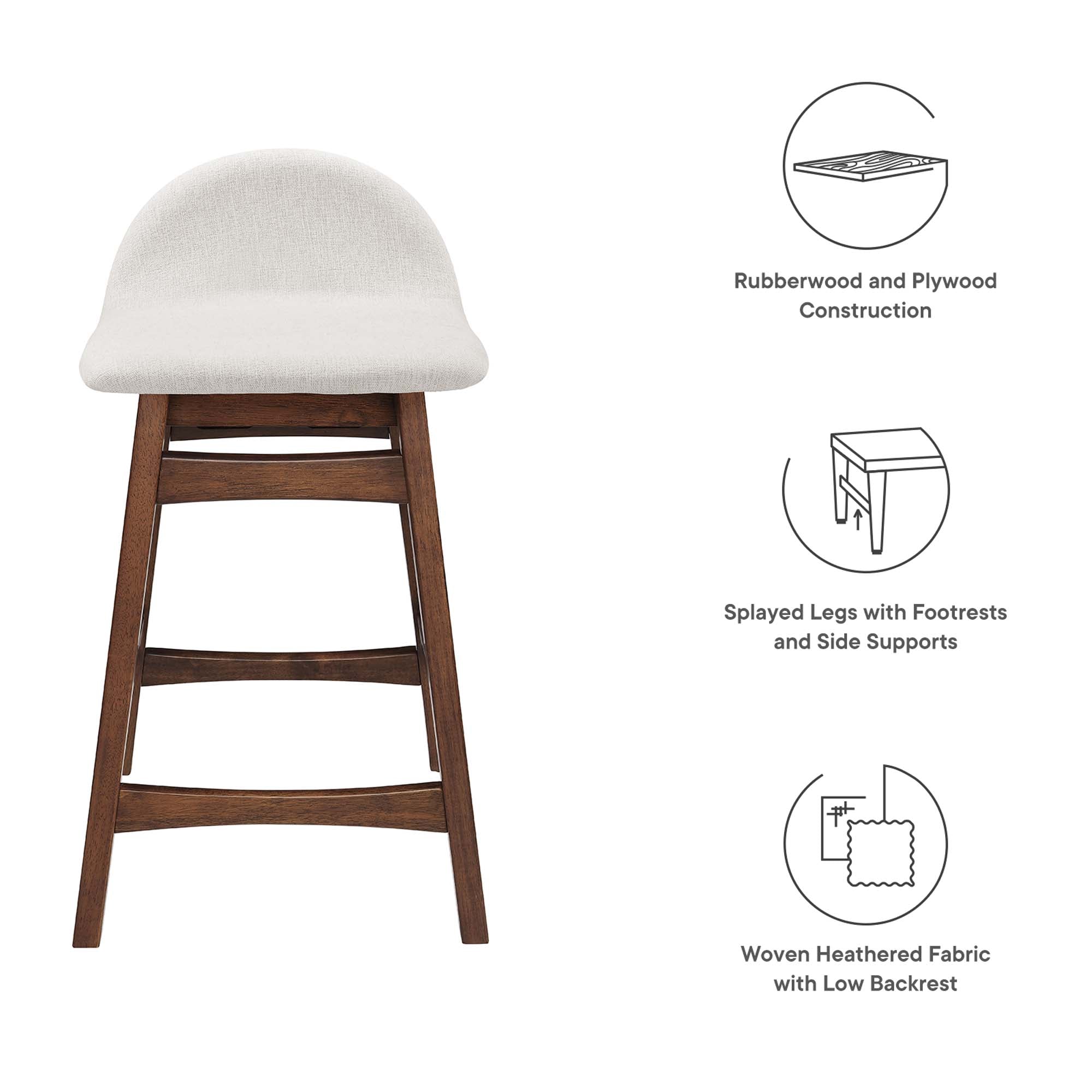 Juno Wood Counter Stool Set of 2, Ivory Fabric