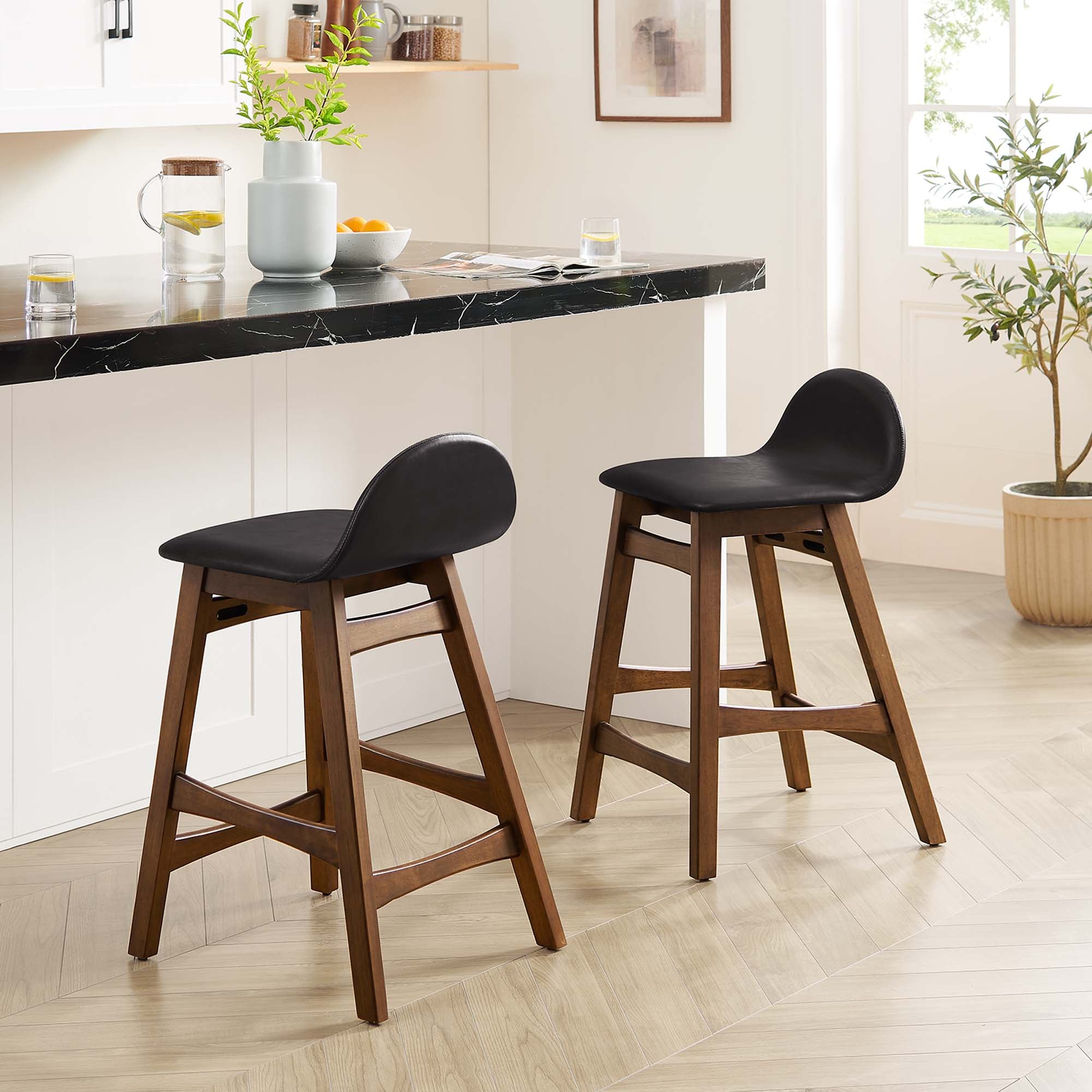 Juno Wood Counter Stool Set of 2, Brown
