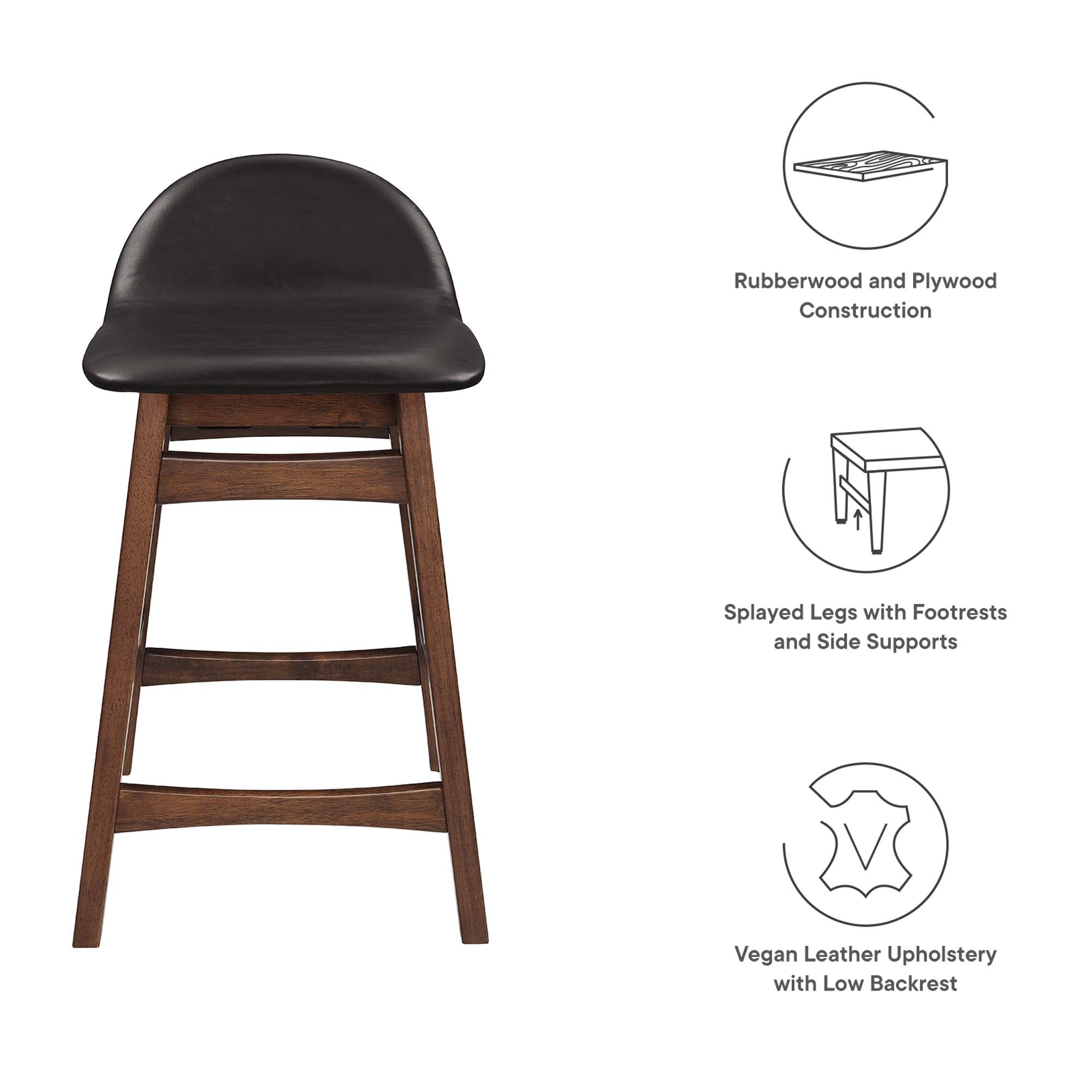Juno Wood Counter Stool Set of 2, Brown
