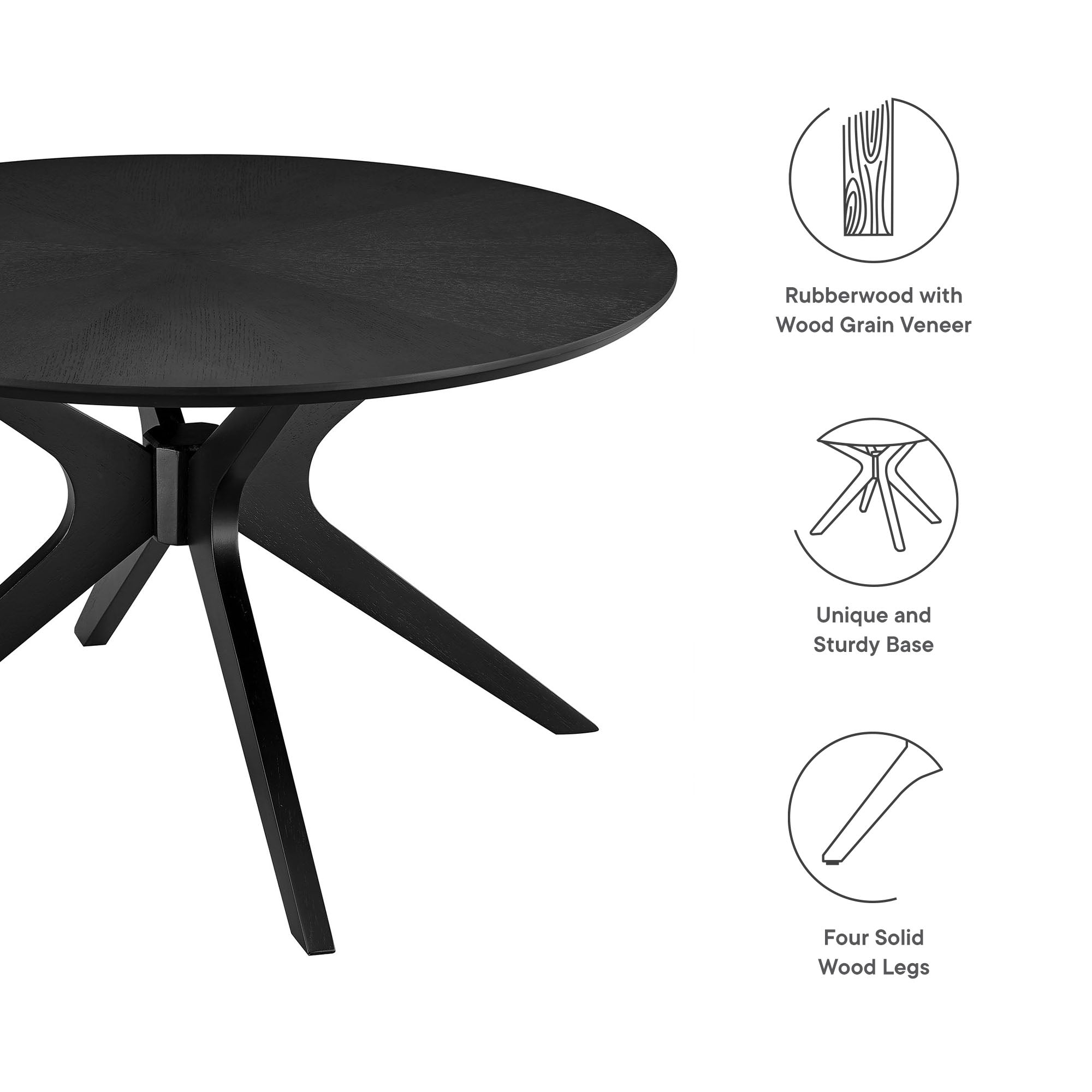 Crossroads Round Wood Coffee Table, Black