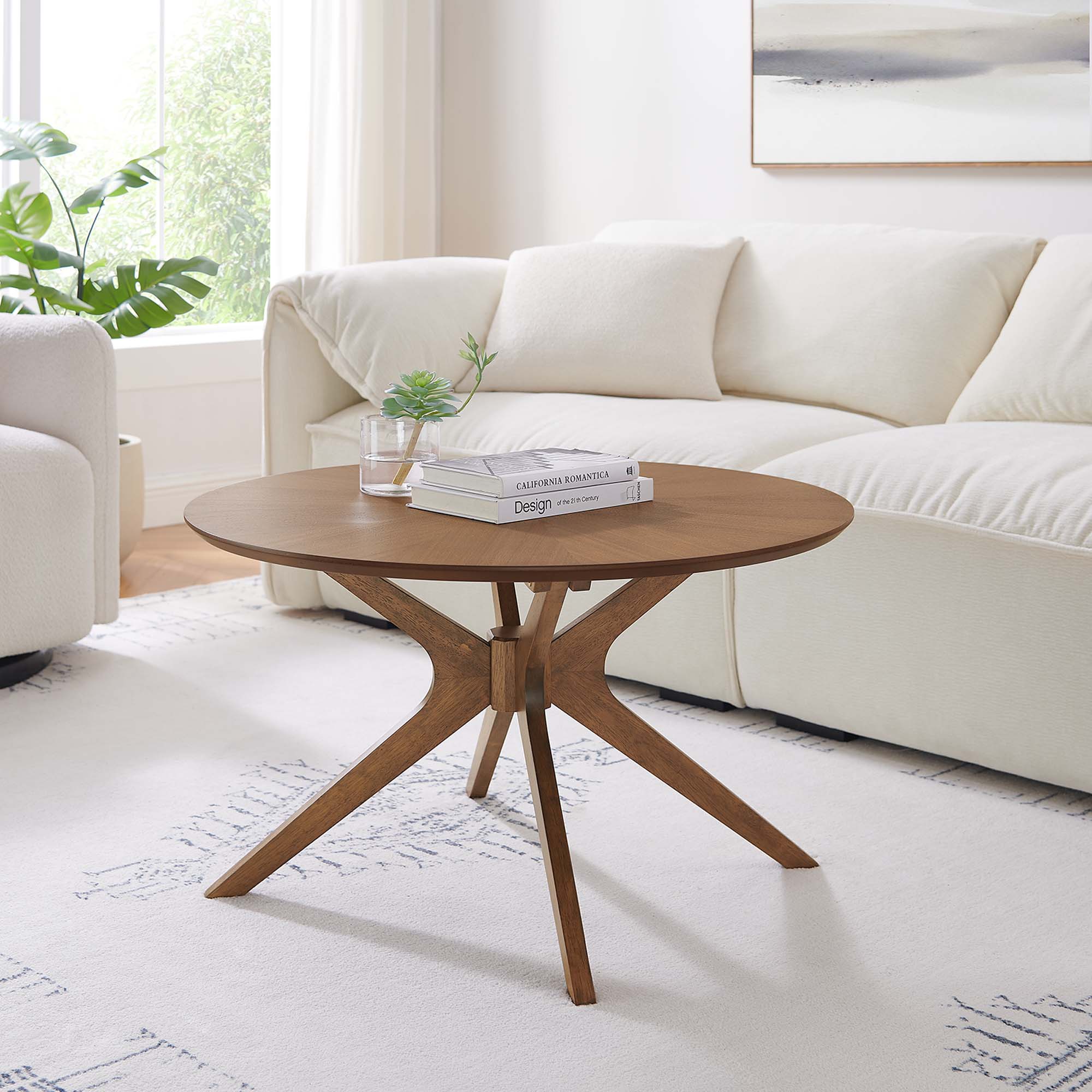 Crossroads Round Wood Coffee Table, Walnut