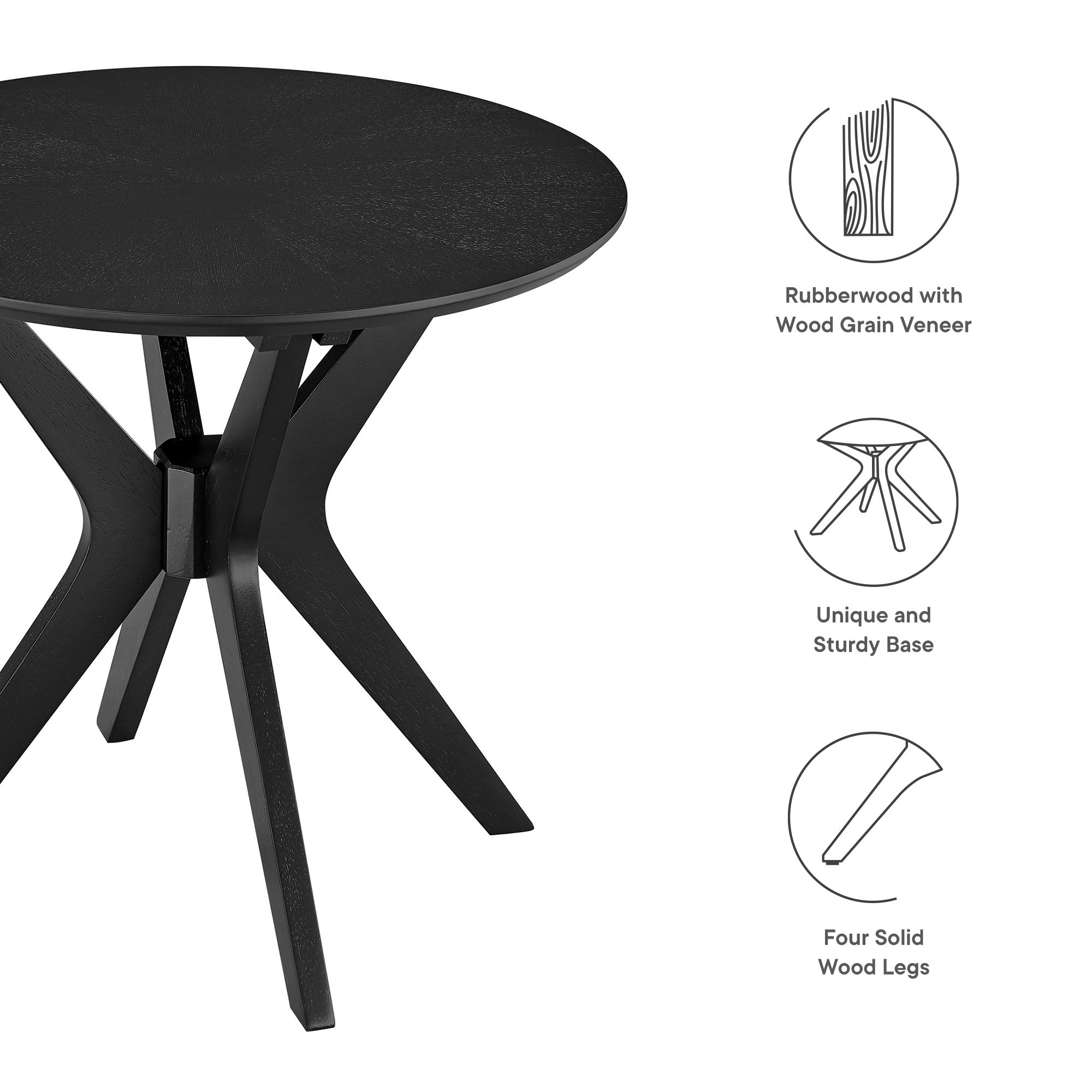 Crossroads 24" Round Wood Side Table, Black
