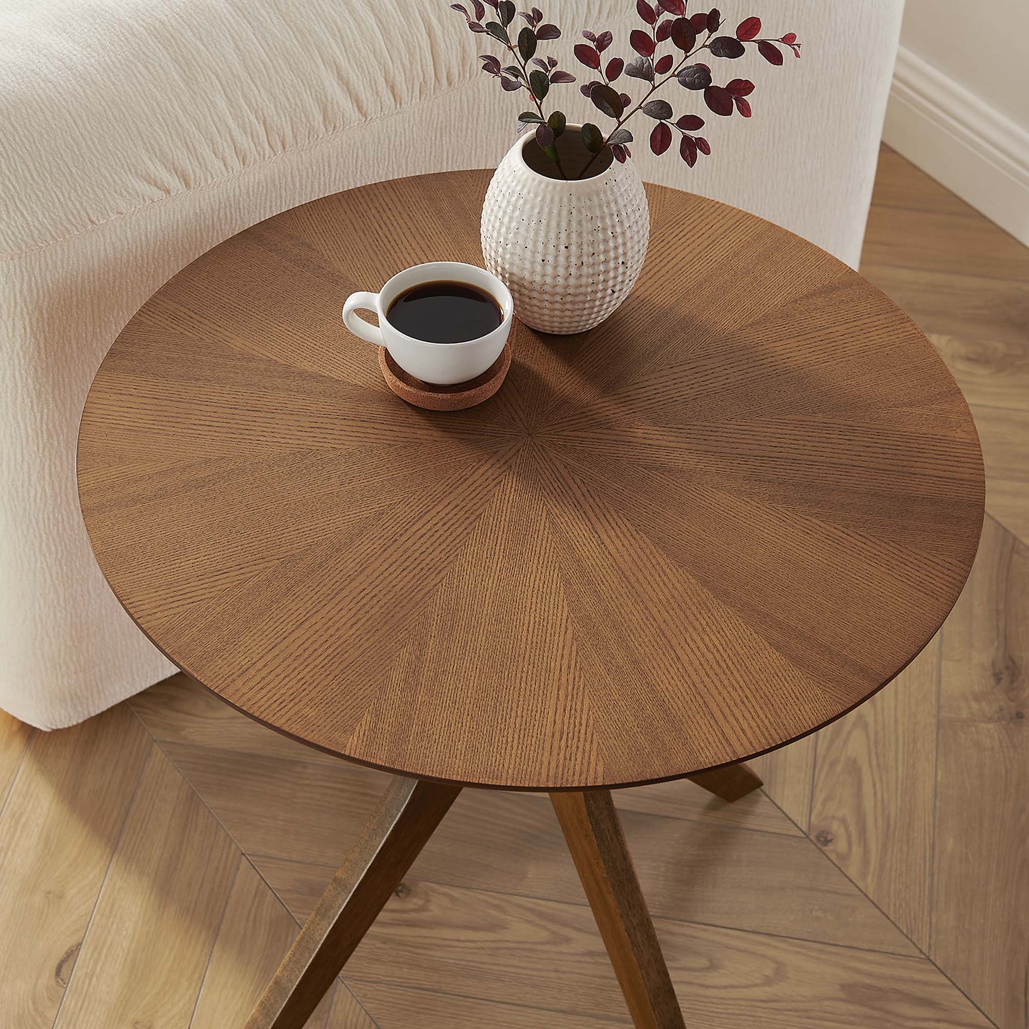 Crossroads 24" Round Wood Side Table, Walnut