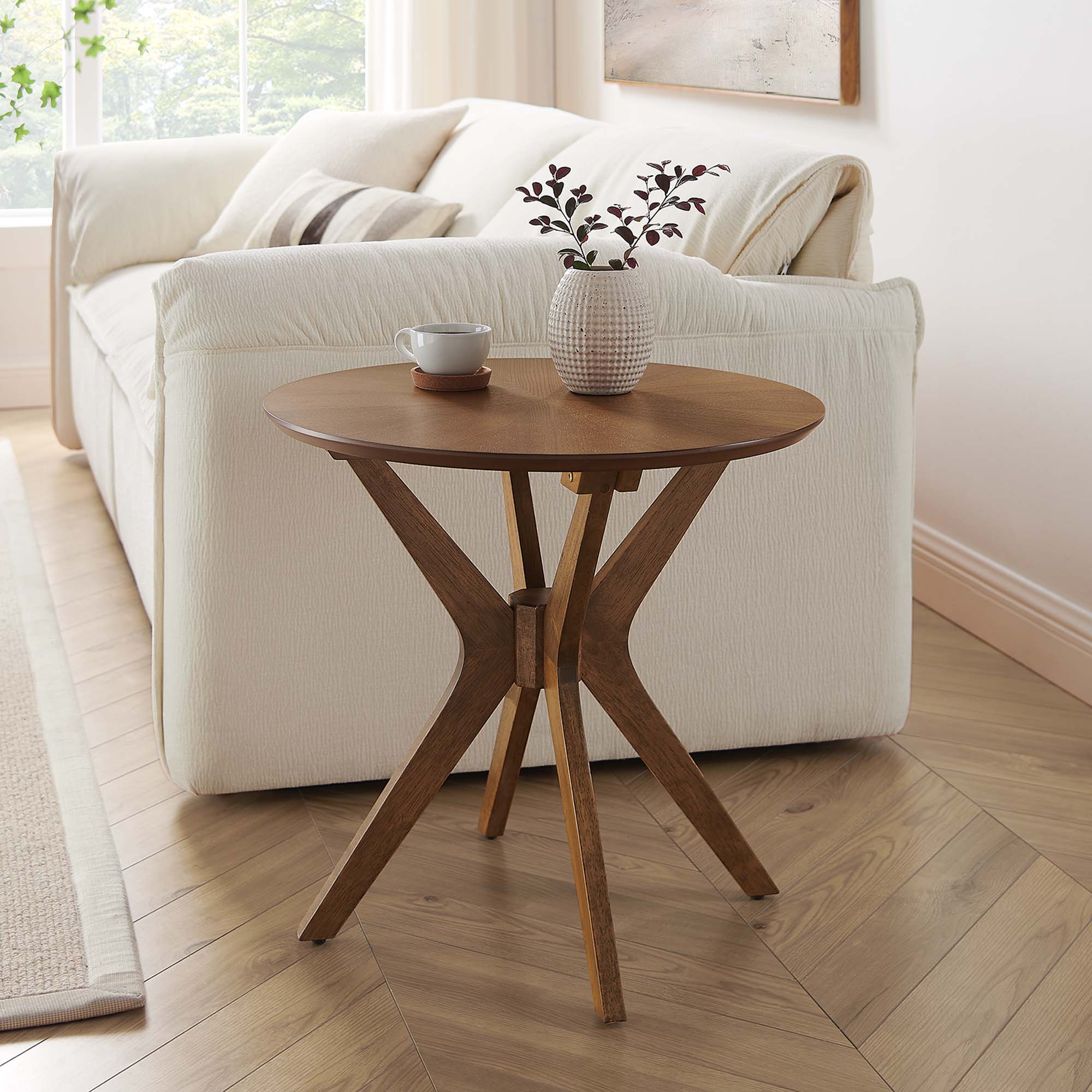 Crossroads 24" Round Wood Side Table, Walnut