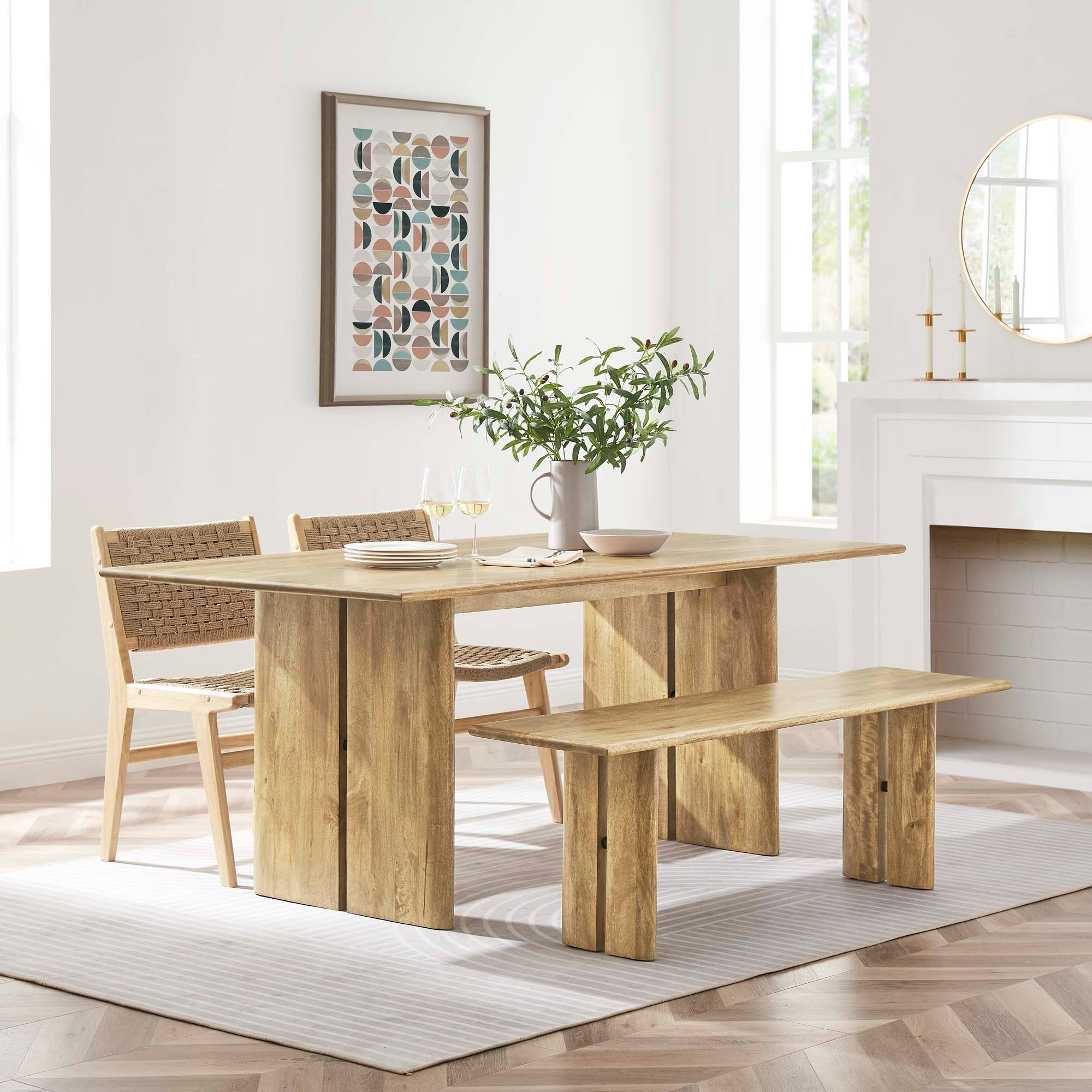Amistad 72" Wood Dining Table and Bench Set, Oak