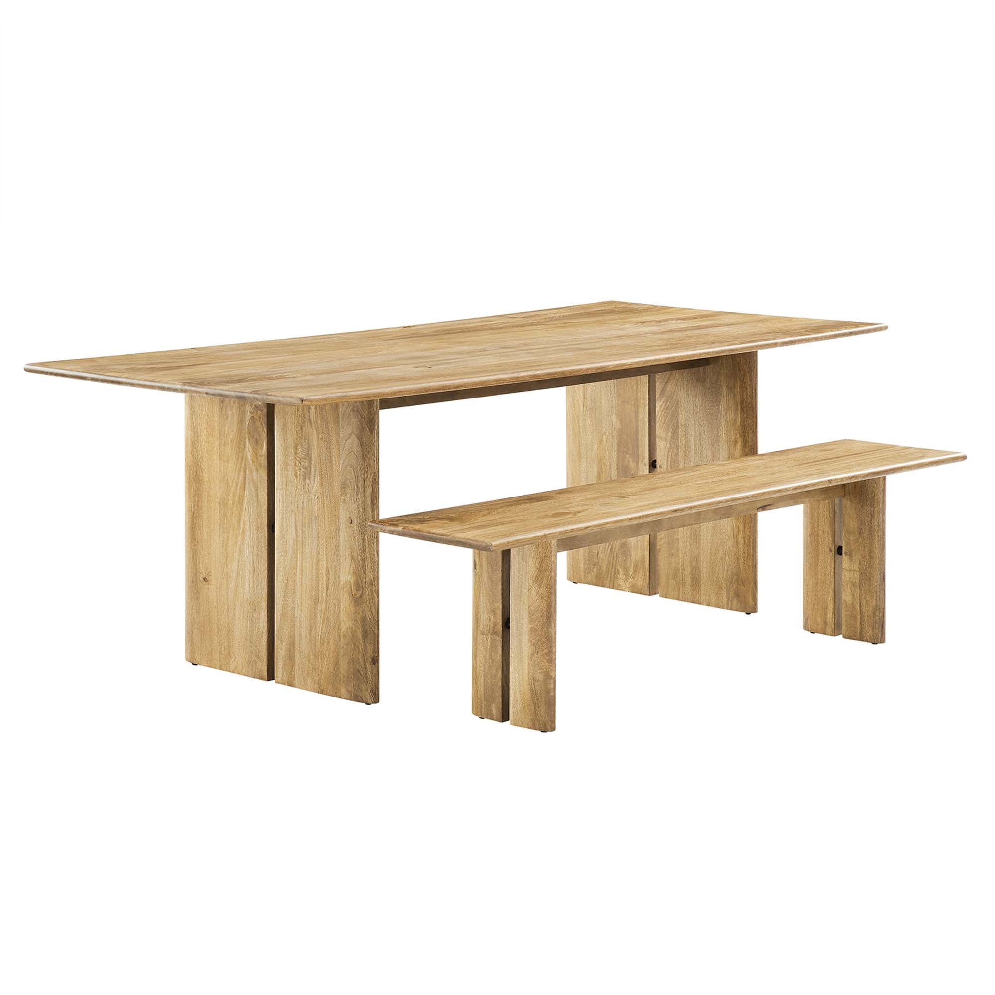 Amistad 86" Wood Dining Table and Bench Set, Oak