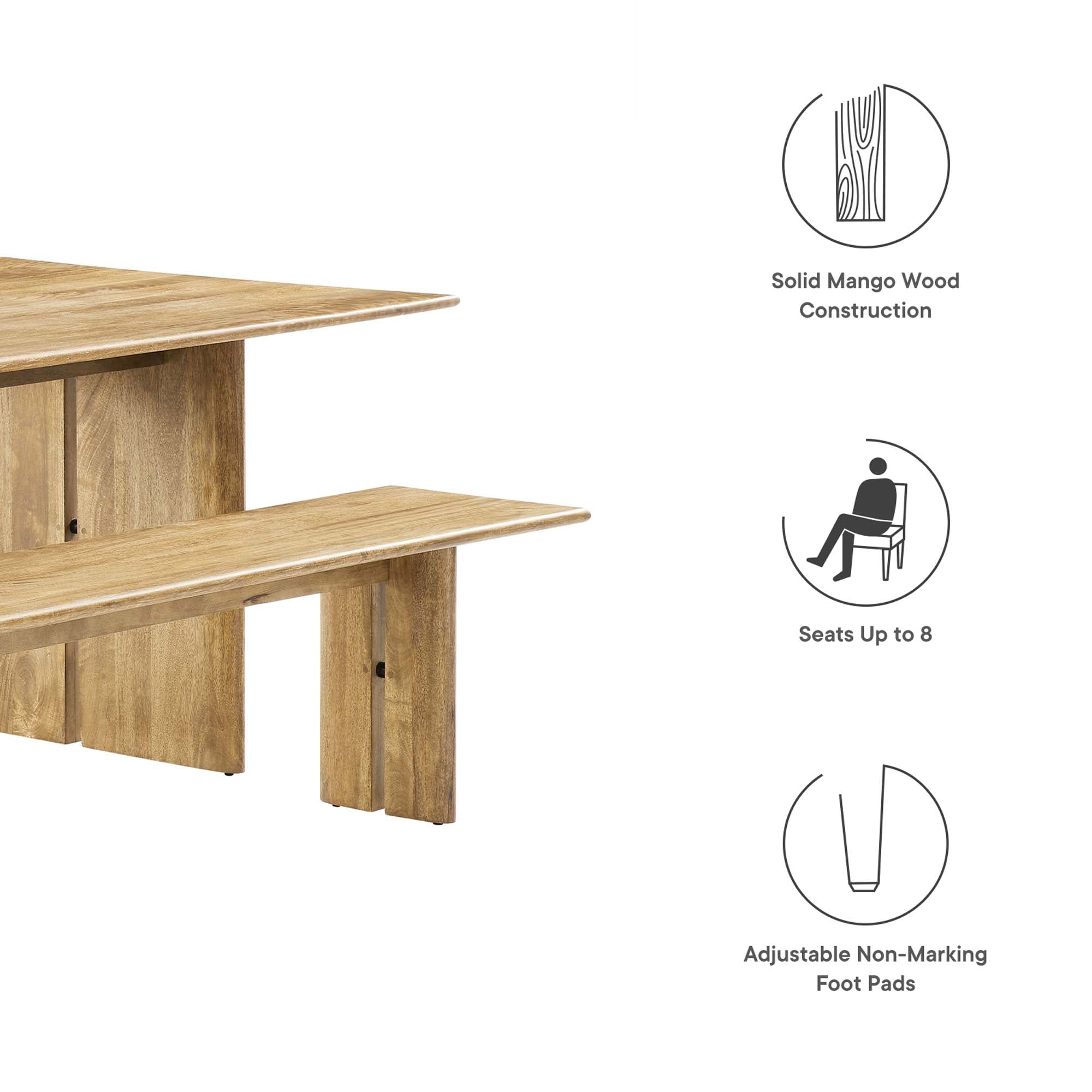 Amistad 86" Wood Dining Table and Bench Set, Oak