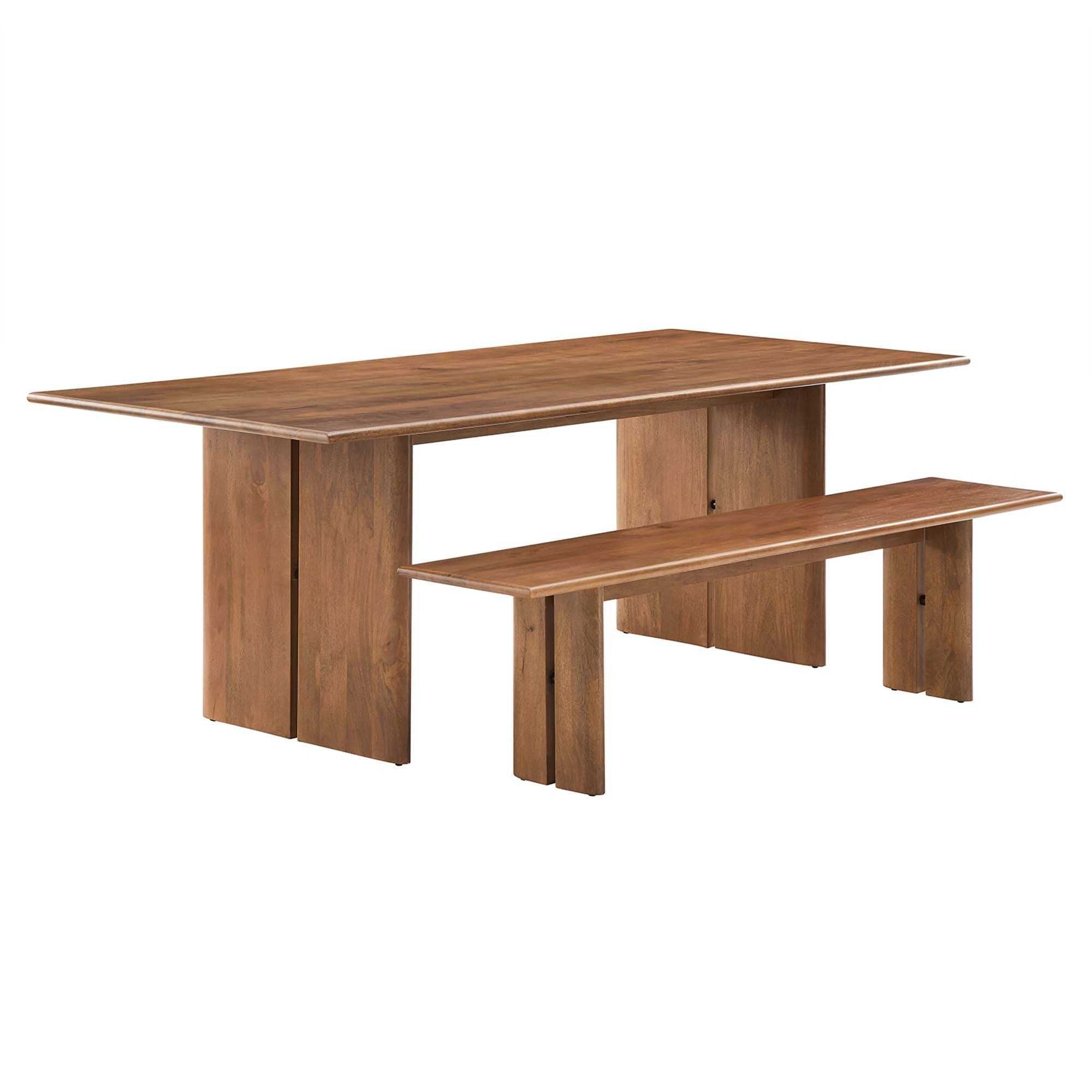 Amistad 86" Wood Dining Table and Bench Set, Walnut