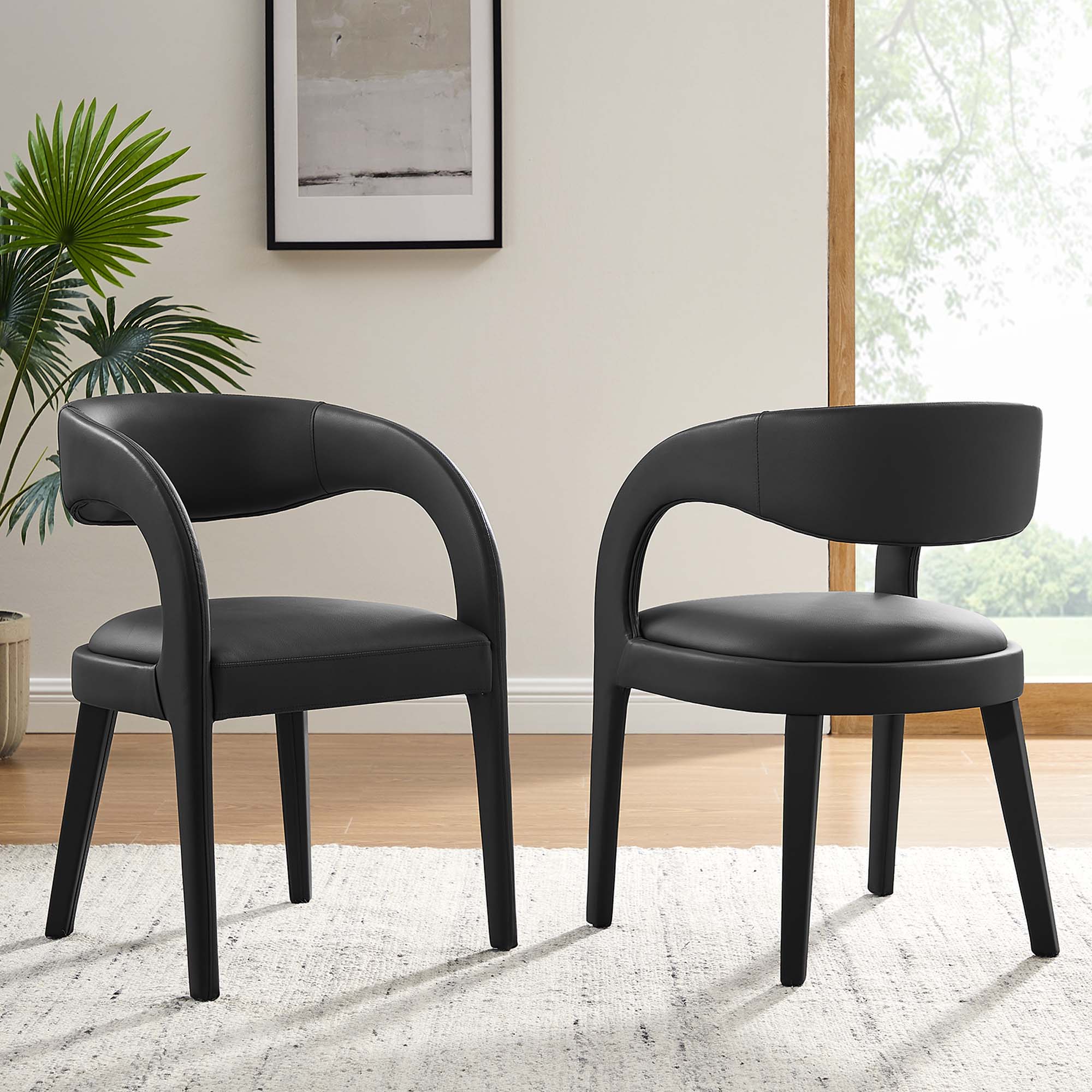 Pinnacle Vegan Leather Dining Chair Set of 2, Black Vinyl
