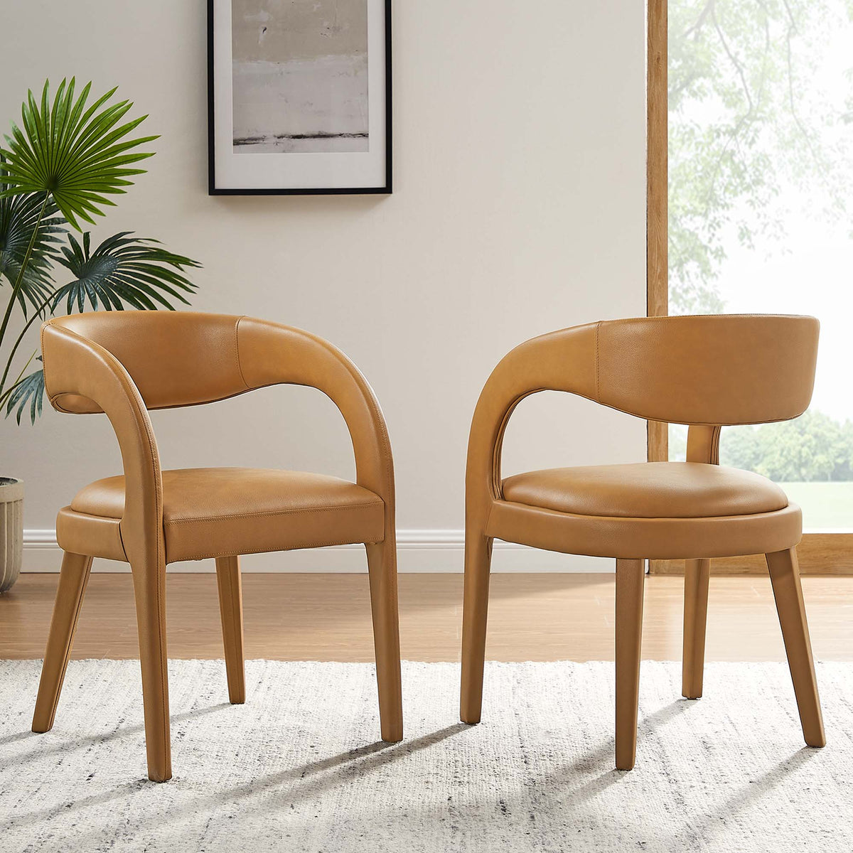 Pinnacle Vegan Leather Dining Chair Set of 2, Tan