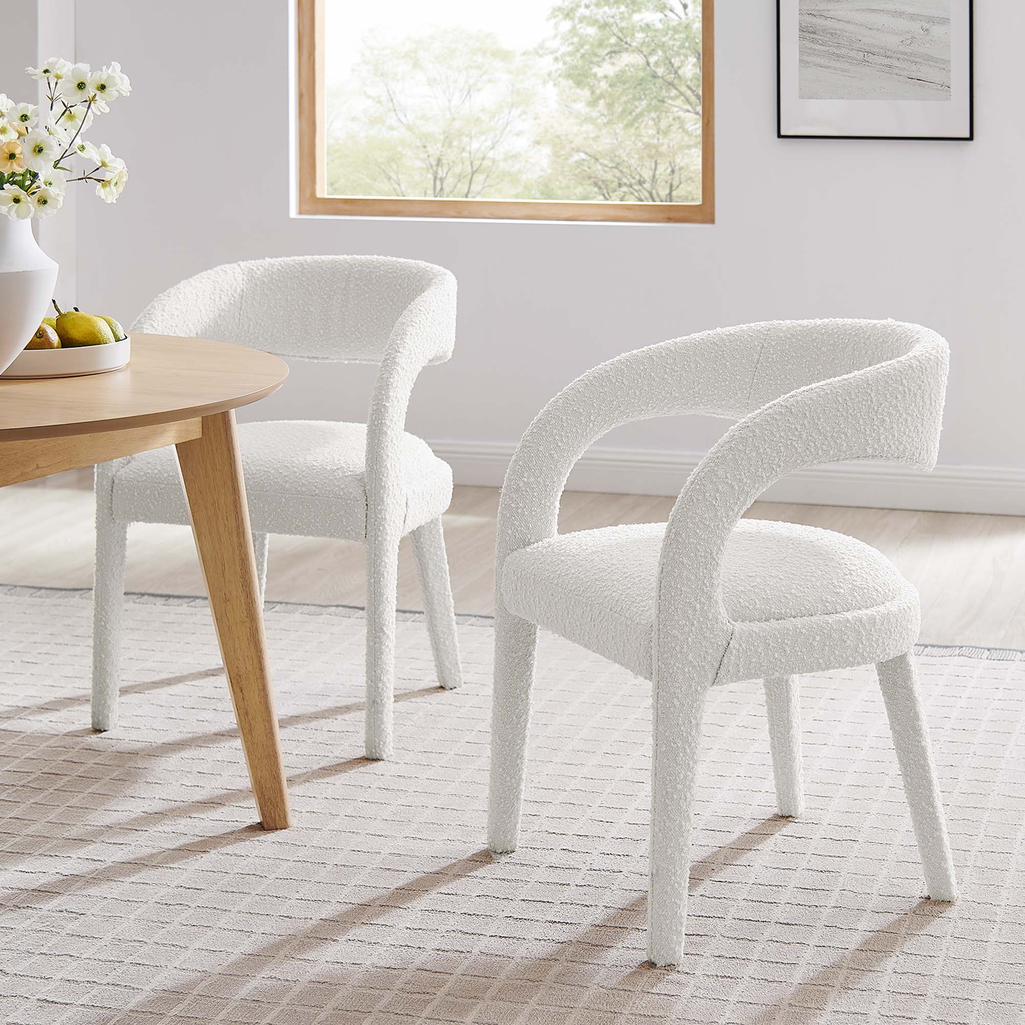 Pinnacle Boucle Upholstered Dining Chair Set of 2, Ivory