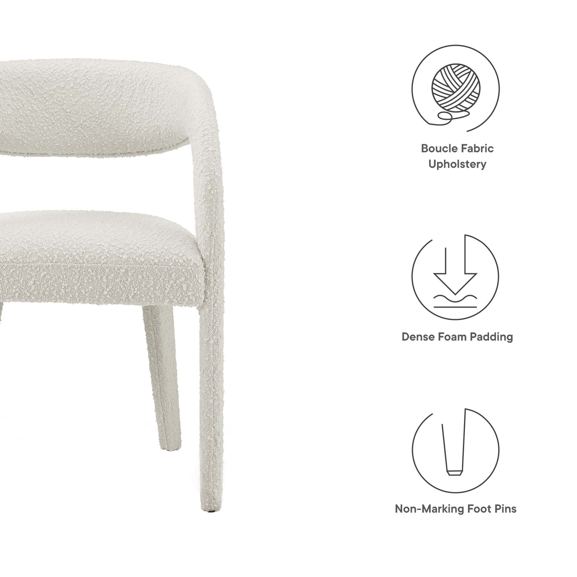 Pinnacle Boucle Upholstered Dining Chair Set of 2, Ivory