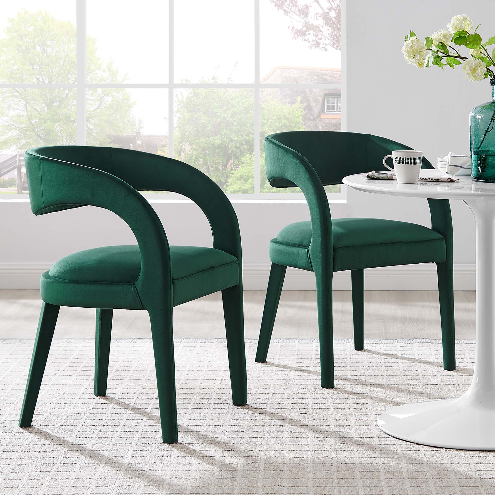 Pinnacle Performance Velvet Dining Chair Set of 2, Green