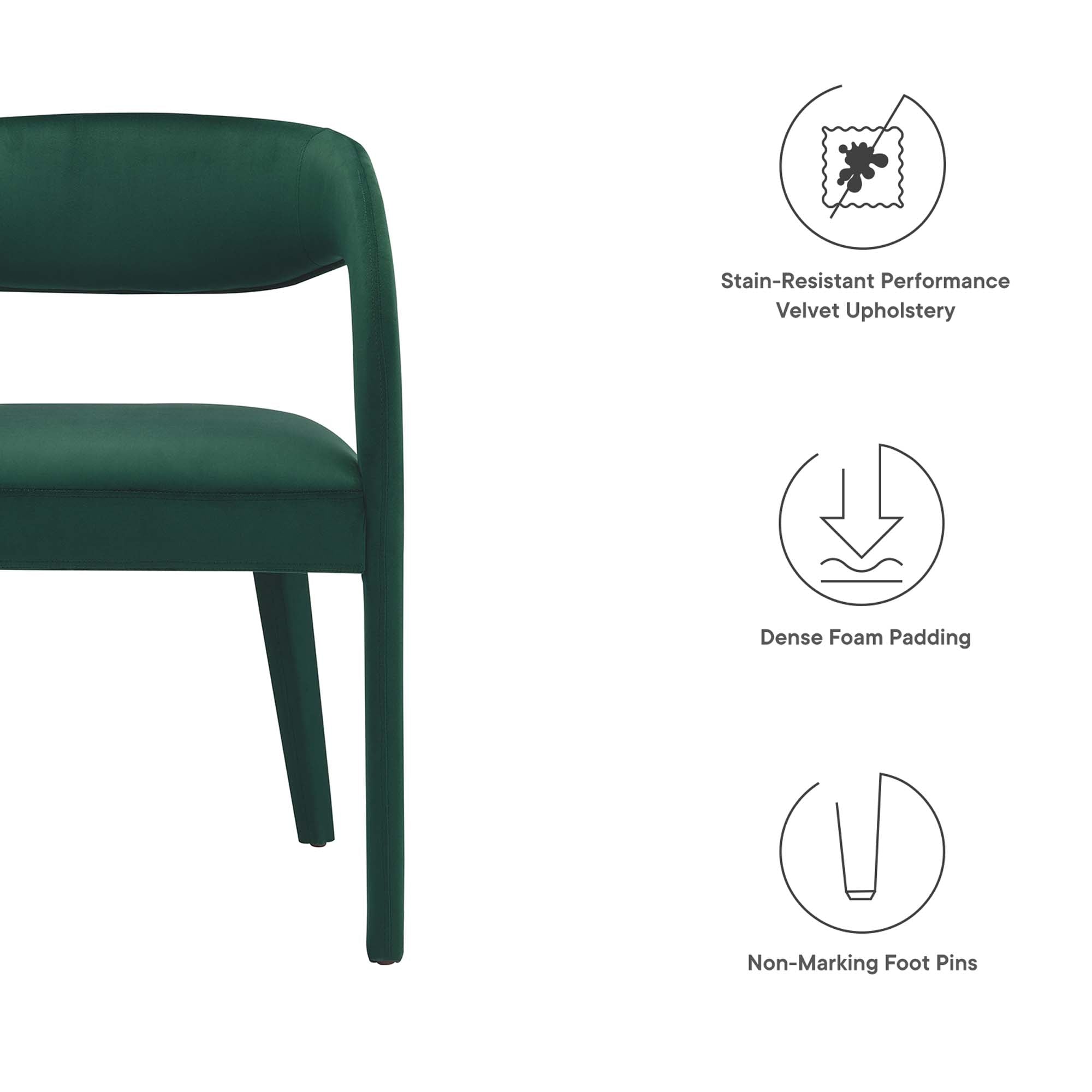 Pinnacle Performance Velvet Dining Chair Set of 2, Green