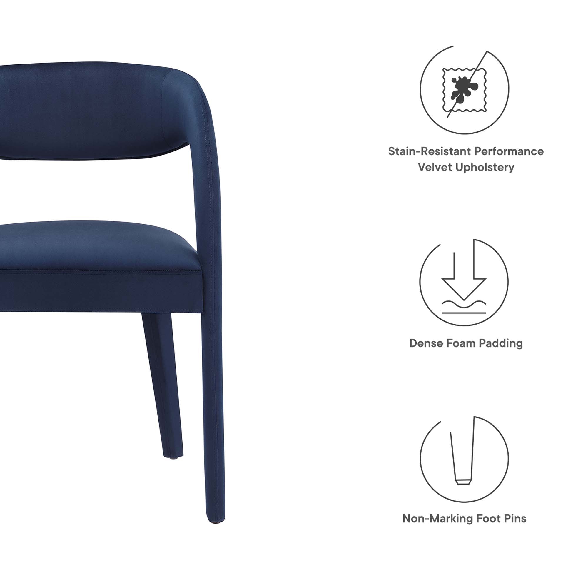 Pinnacle Performance Velvet Dining Chair Set of 2, Midnight Blue