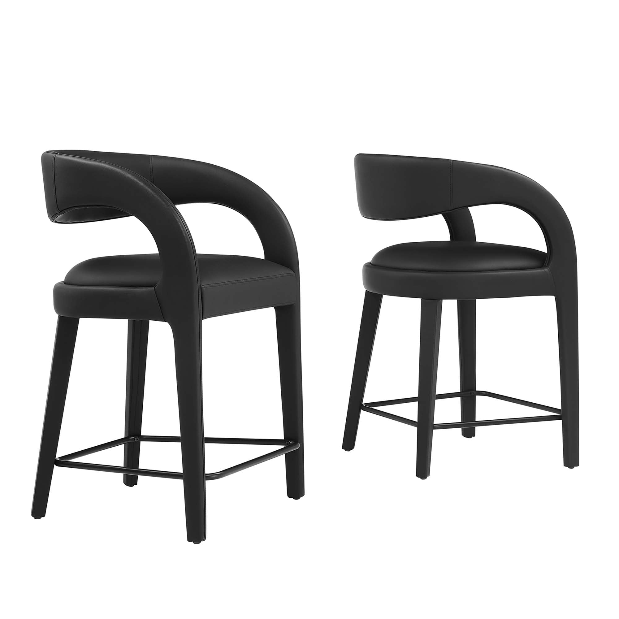 Pinnacle Vegan Leather Counter Stool Set of 2, Black Black