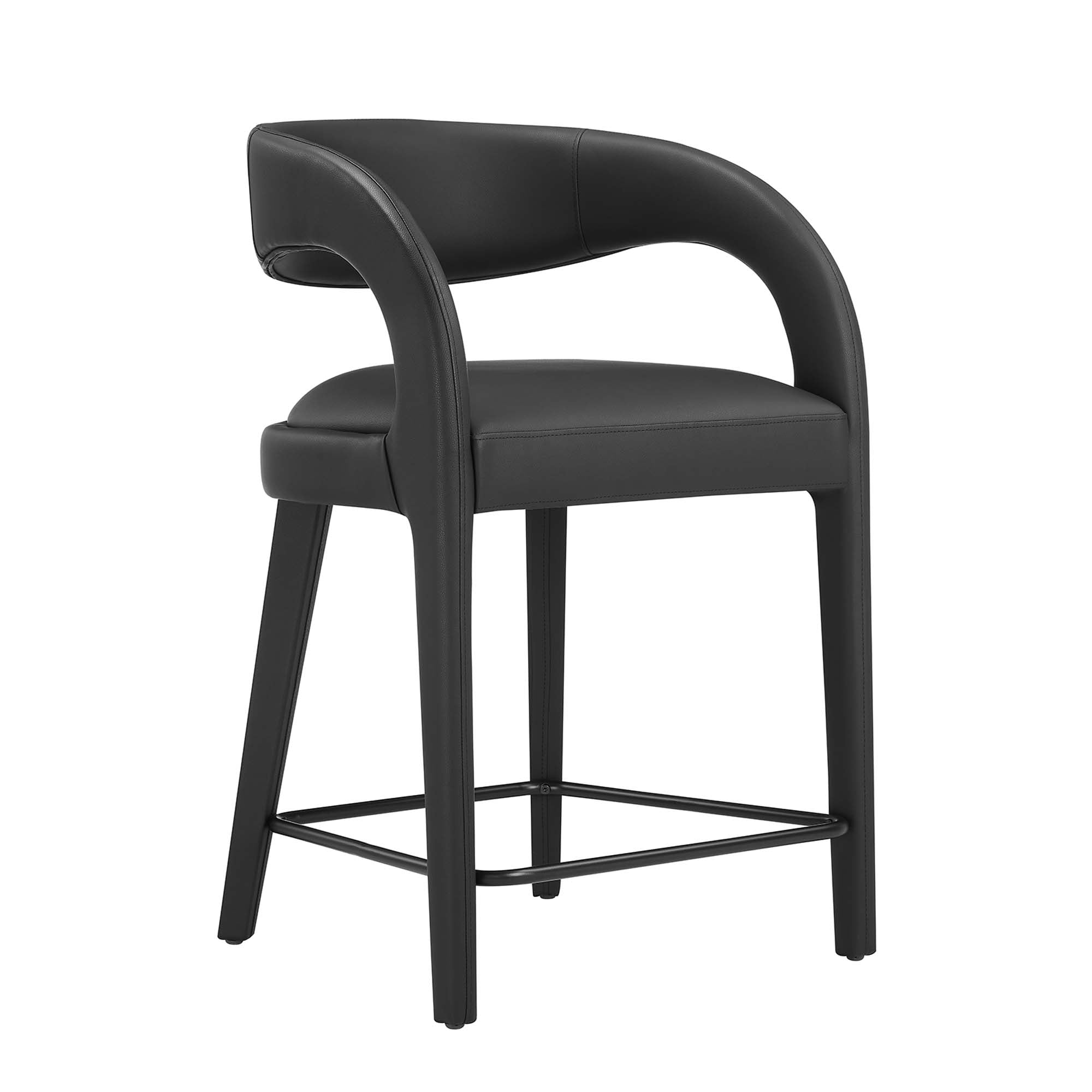 Pinnacle Vegan Leather Counter Stool Set of 2, Black Black