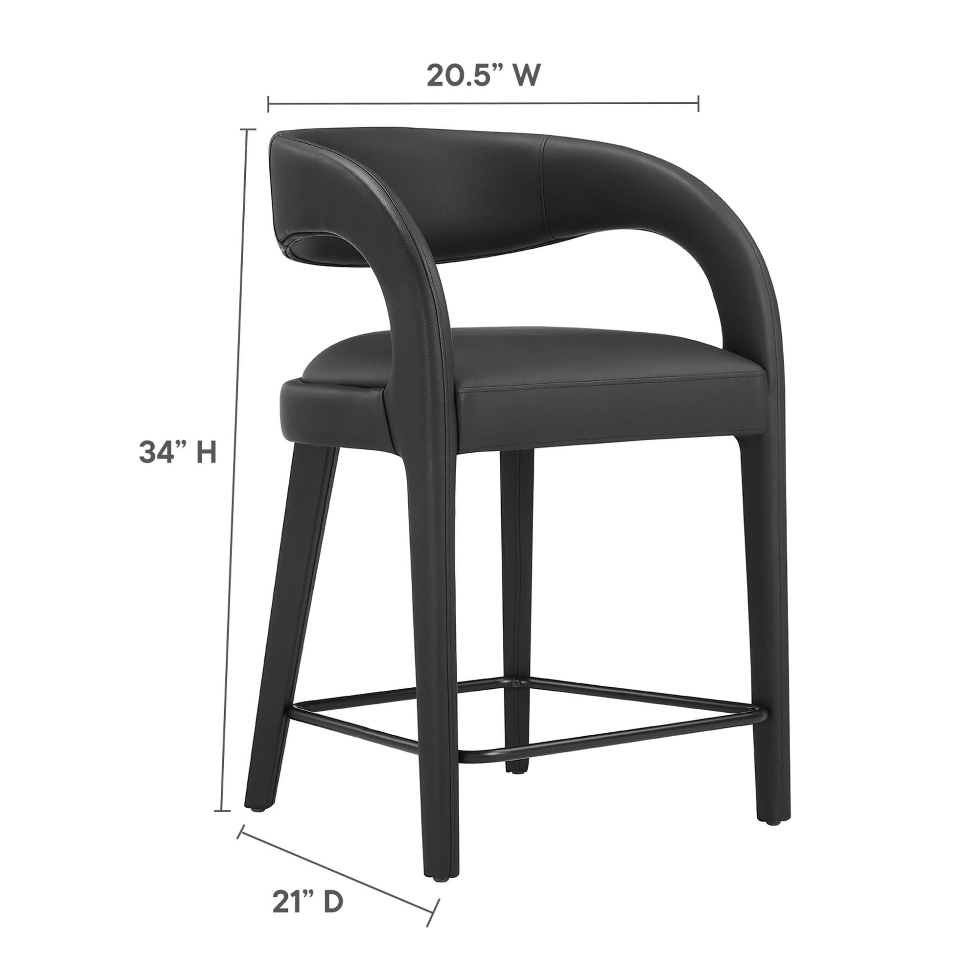 Pinnacle Vegan Leather Counter Stool Set of 2, Black Black