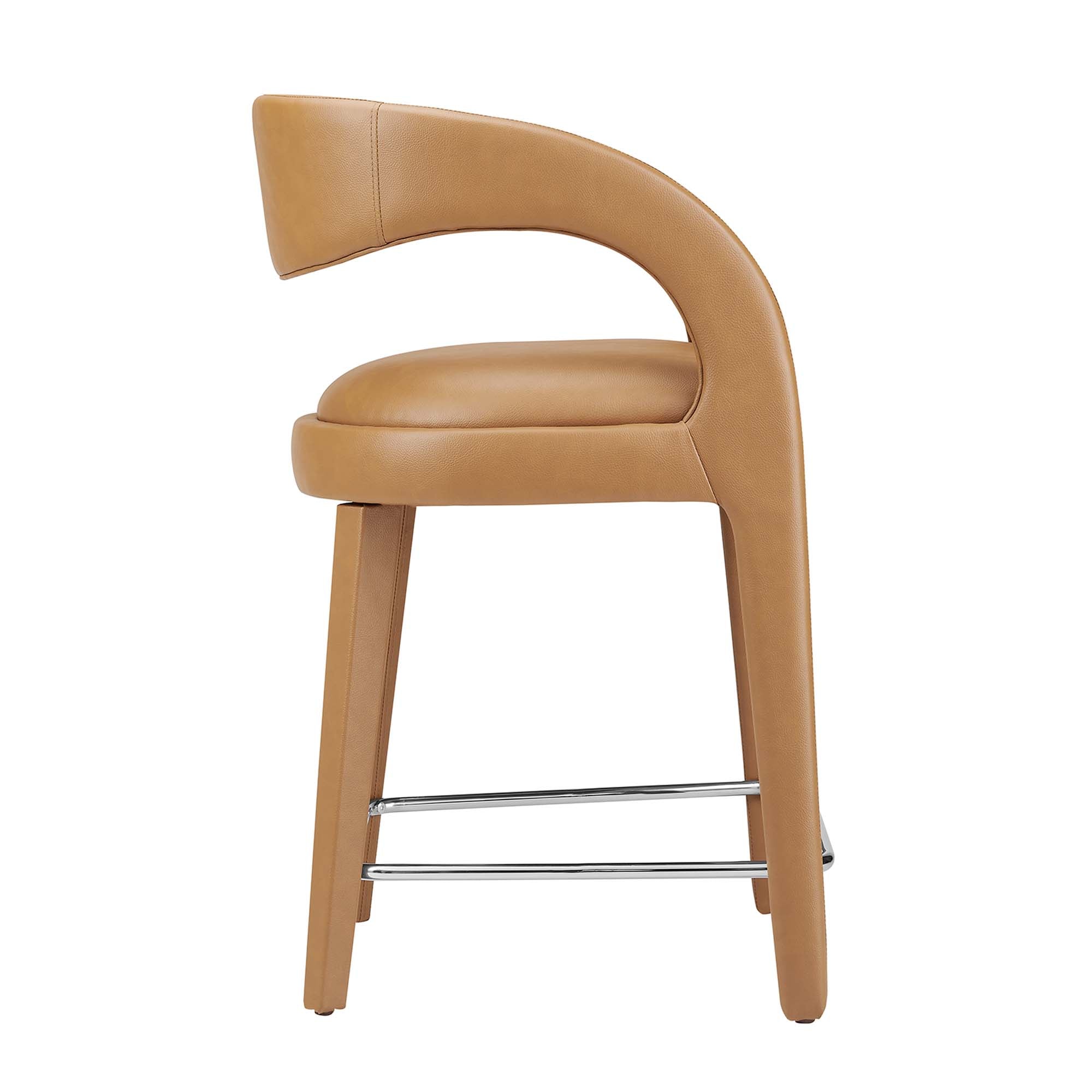 Pinnacle Vegan Leather Counter Stool Set of 2, Tan Silver