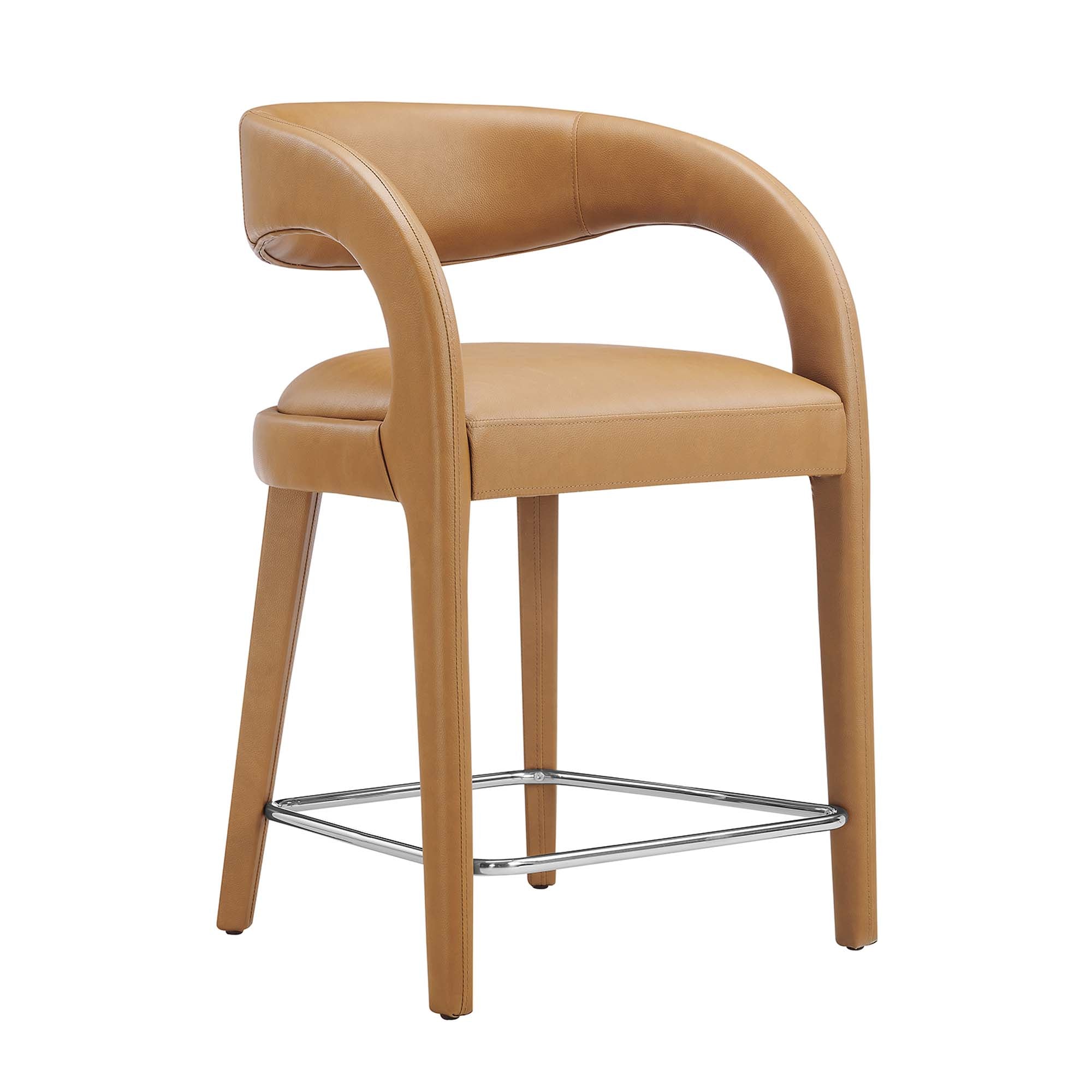 Pinnacle Vegan Leather Counter Stool Set of 2, Tan Silver