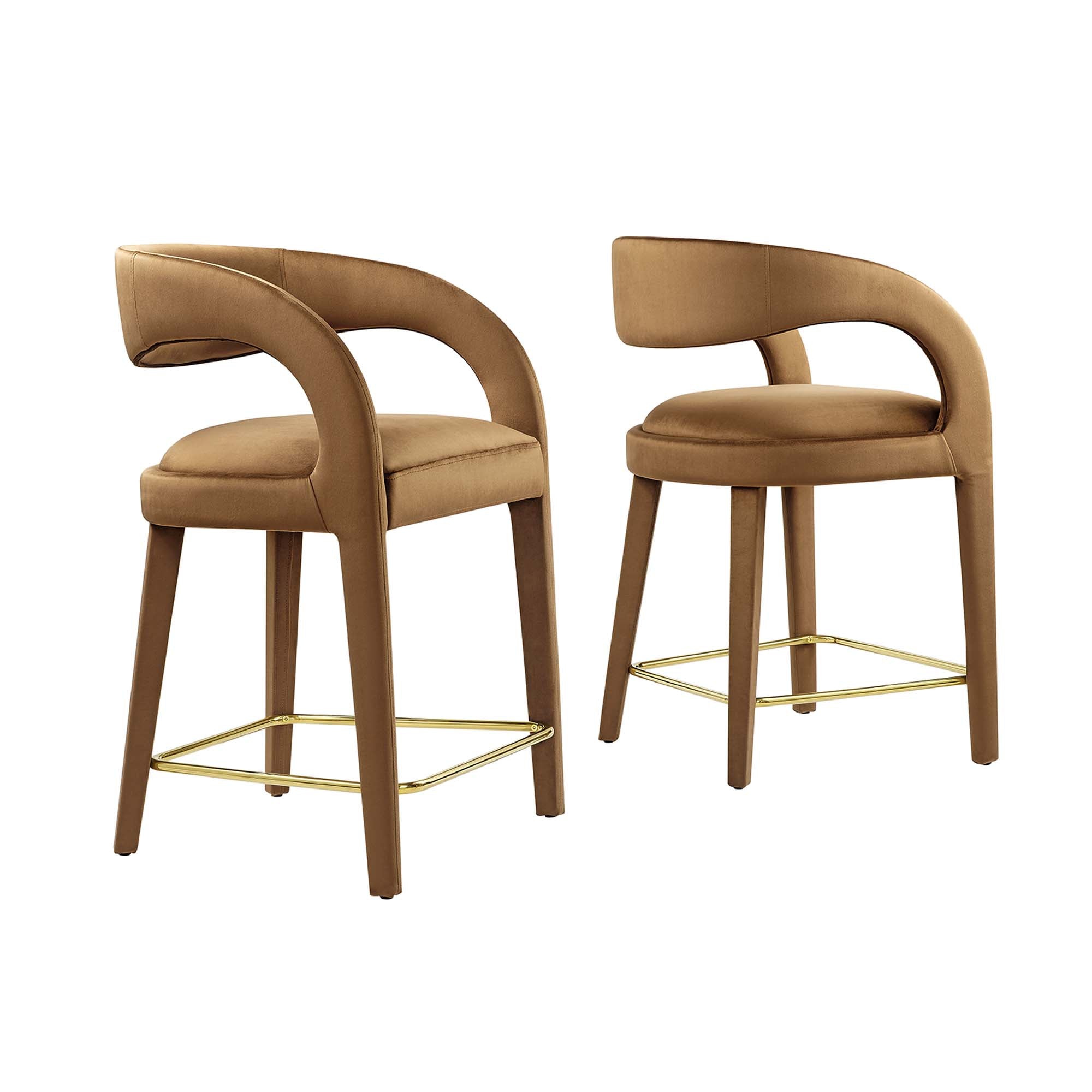 Pinnacle Performance Velvet Counter Stool Set of 2, Brown Gold